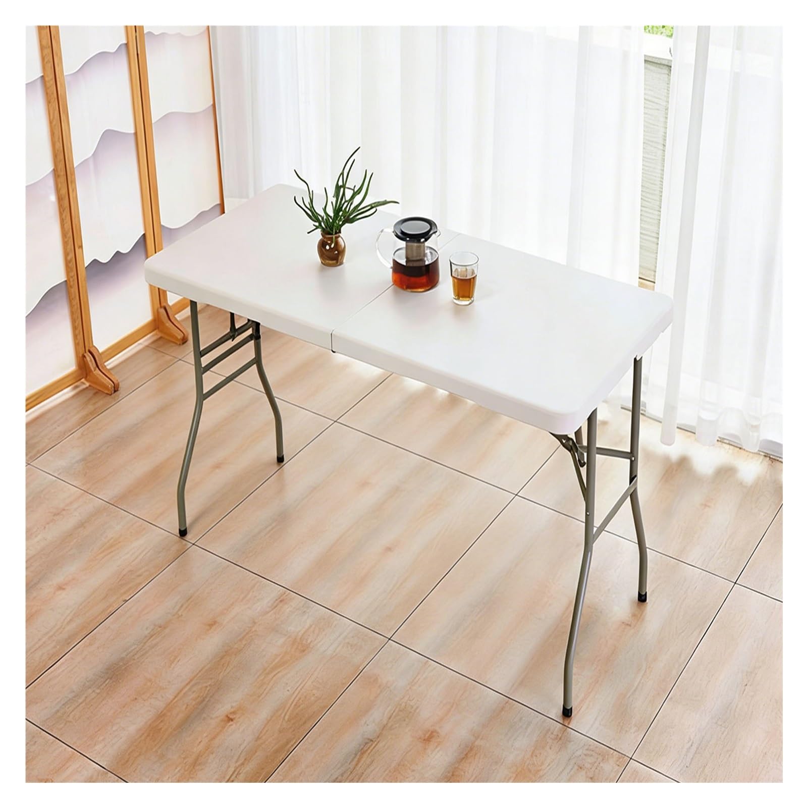 Mesa Camilla Rectangular Fácil de Transportar Garden Catering Side Table Folding Plastic Buffet Table Balcones Acampadas(152cm/59.84in)