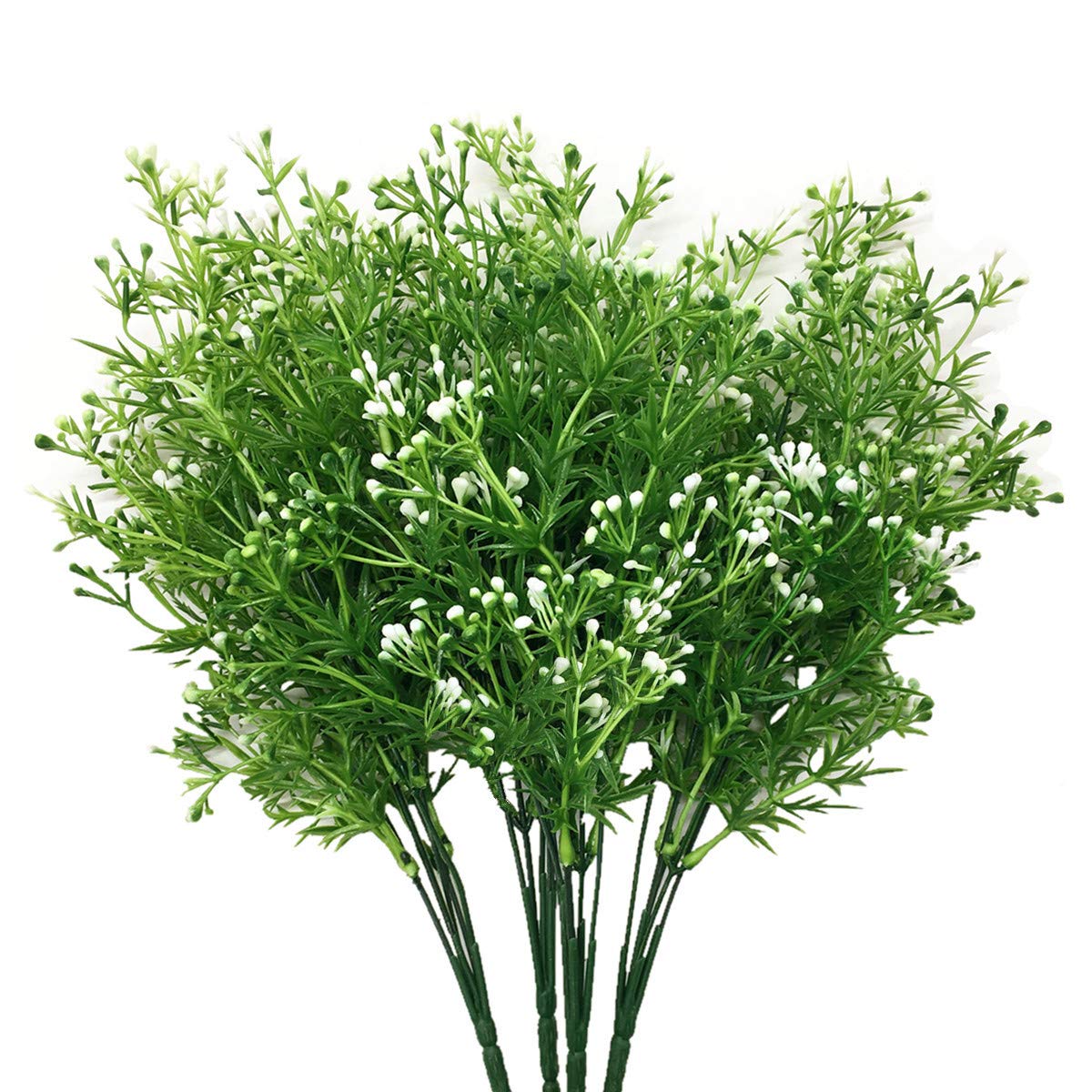 CATTREE Artificial Plants, Faux Plastic Pearl Flowers Shrubs Fake Grass Leaves Simulation Greenery Bushes Indoor Outside Home Garden Office Yard Verandah Wedding Decor - 4 Bundles