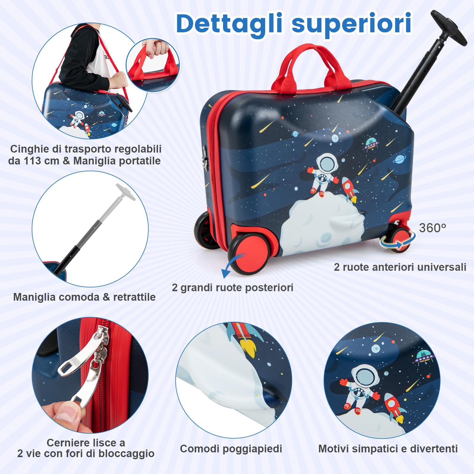 COSTWAY Valigia Cavalcabile per Bambini, 18" Valigia+ 12" Zaino,2 Pezzi, Trolley Bambini Bagaglio a Mano con Ruote Girevoli e Maniglia Retrattile, 2 Cingie Multiuso (Modello 4)