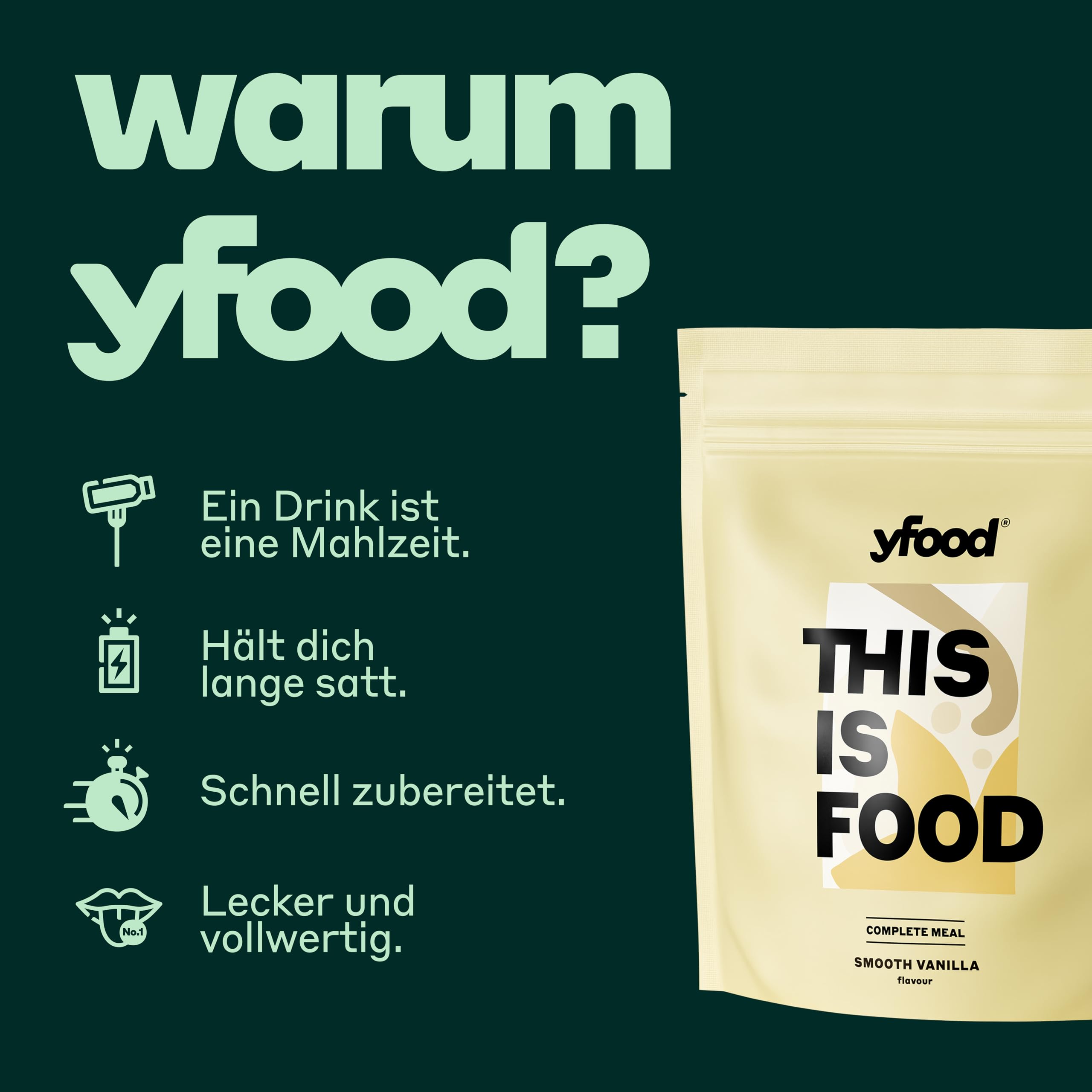 yfood Polvere Smooth Vanilla, delizioso pasto da bere in viaggio, polvere THIS IS FOOD, proteine 25 g, 12 pasti, 26 vitamine e minerali, sapore: vaniglia