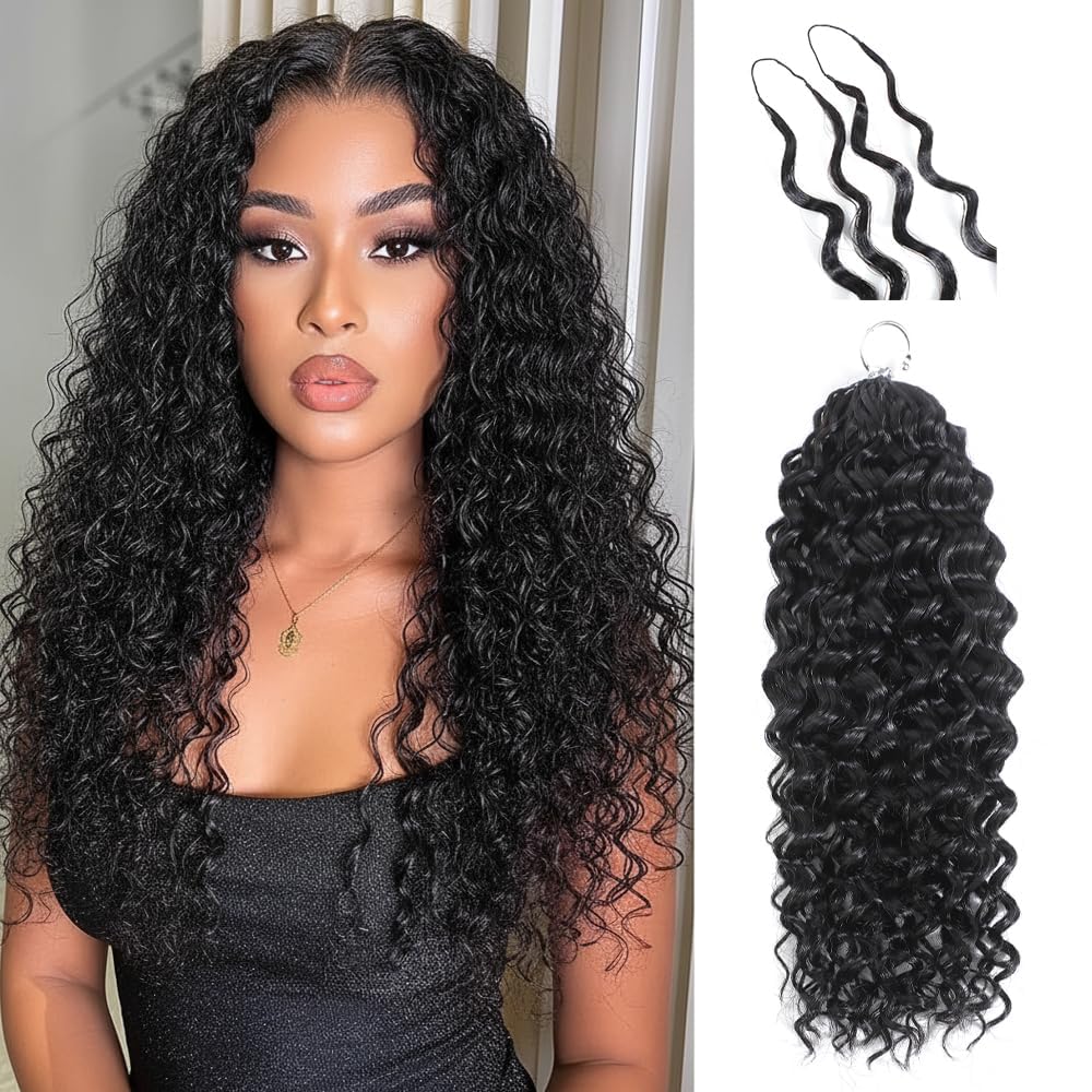Deep Wave Human Hair Crochet Bundles 16 Inch 60g Pre-Separated Feather Crochet Human Hair Invisible Knotless Crochet Hair Extensions for Black Women