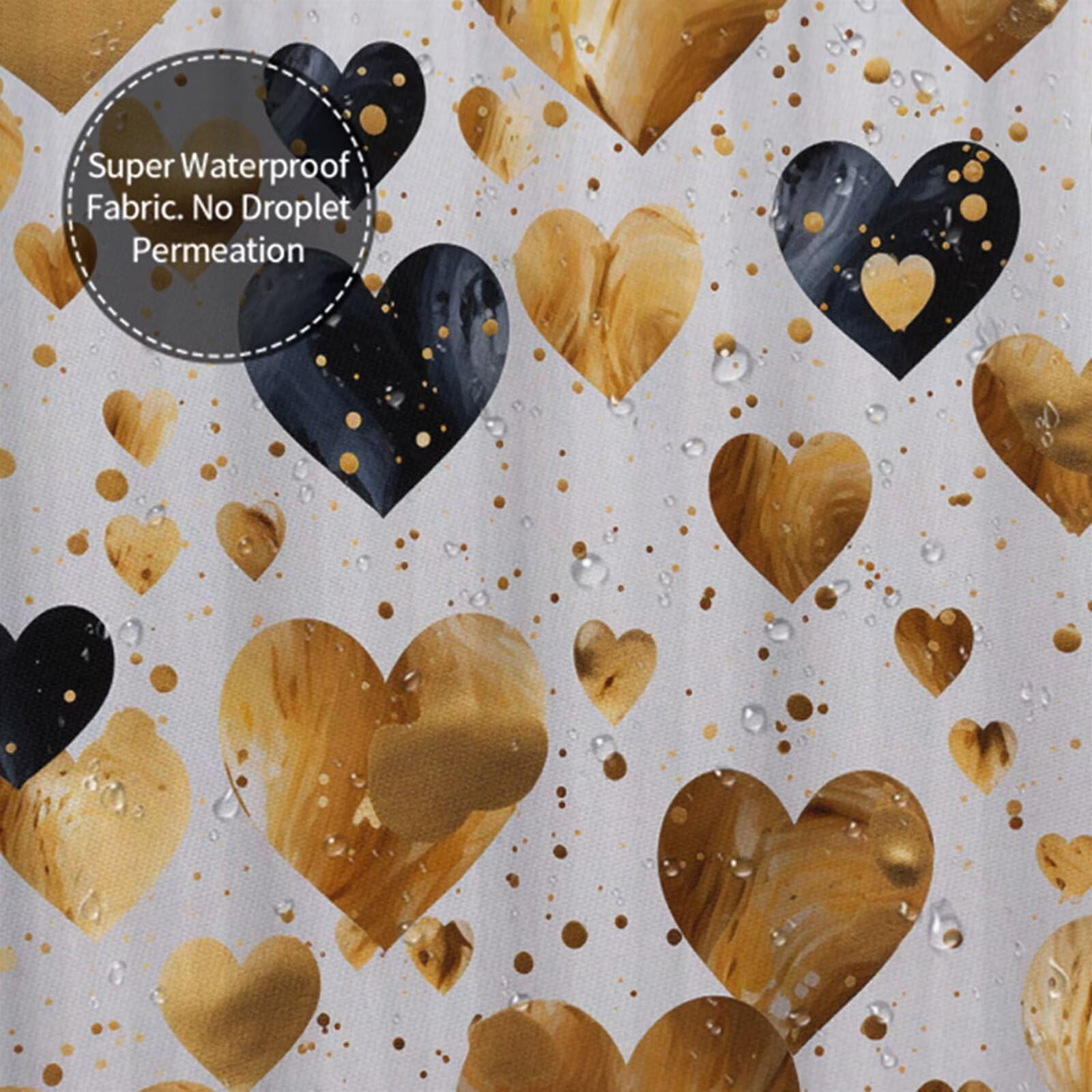 Wasserdichter Duschvorhang Anti-Schimmel 200x240 cm, Waschbar Schnelltrocknend Textil Stoff Polyester Duschvorhang Gold Shower Curtain mit Gewicht und 12 Ringe für Badewanne, Badezimmer, Liebe J8-389