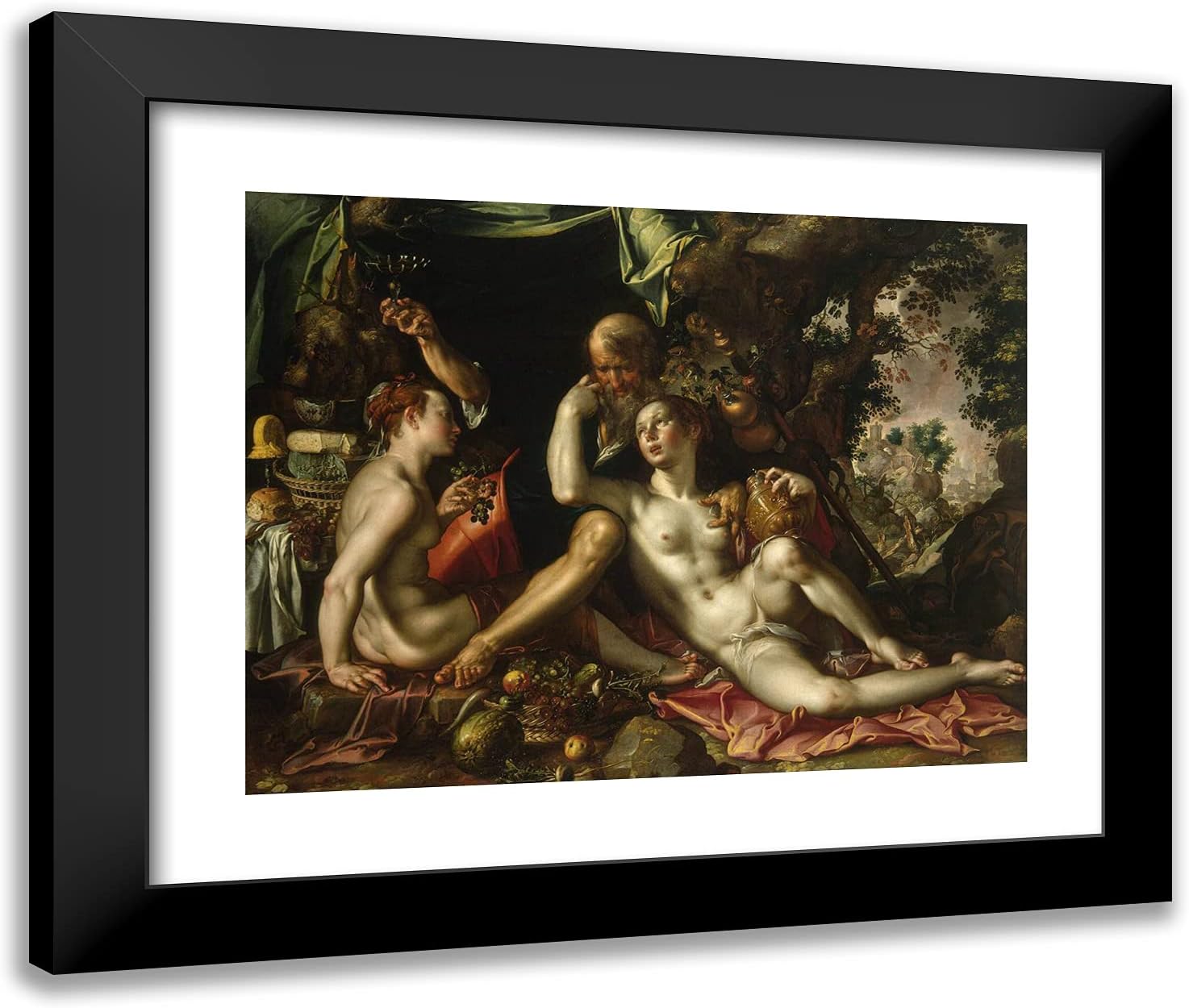 ArtDirect Wtewael, Joachim 24x20 Gold Ornate Framed Art Print with Double Matting Titled: Lot and His Daughters