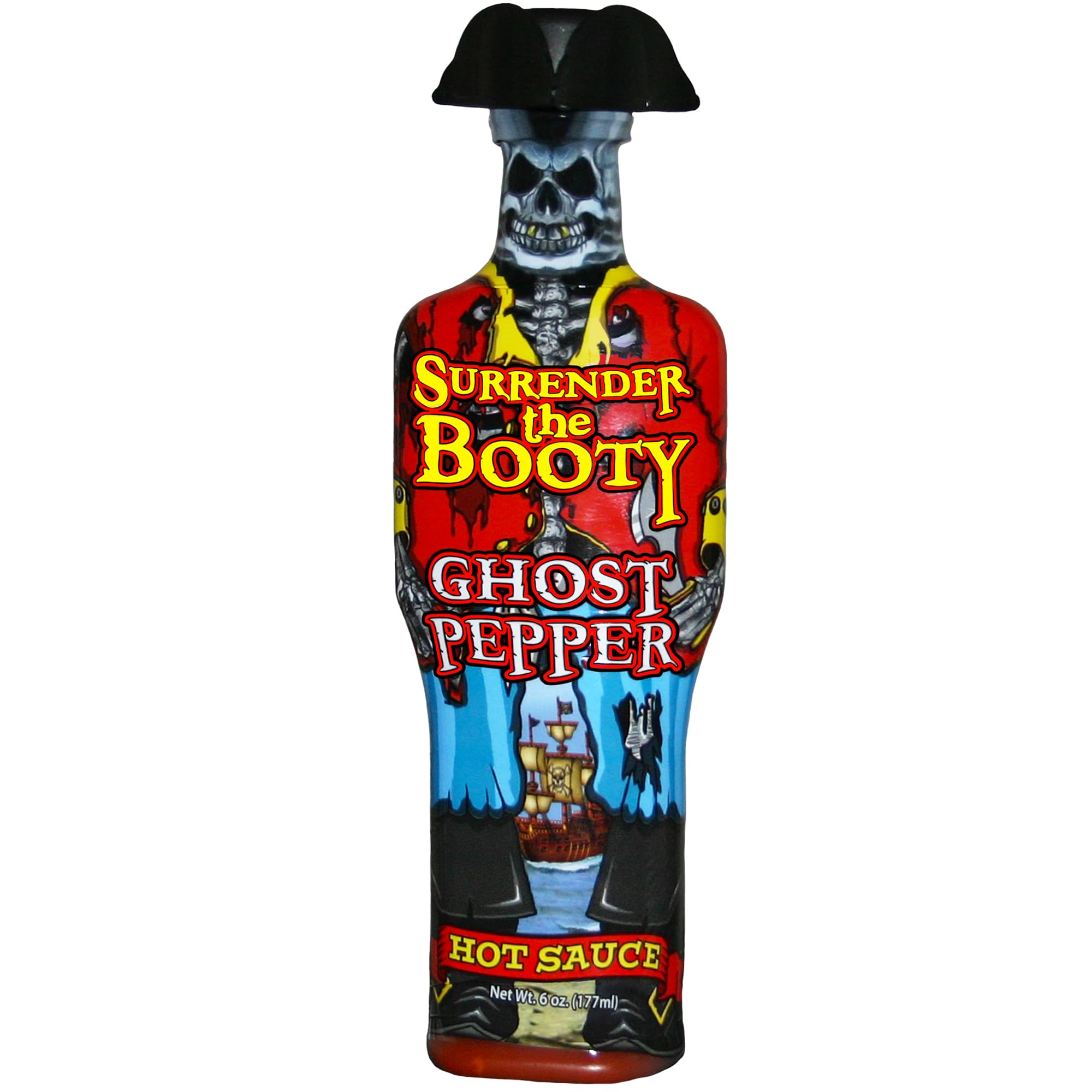 Surrender the Booty Ghost Pepper Hot Sauce – Bhut Jolokia Extreme Gourmet Heat – Premium Novelty Pirate Gift Bottle – Hot Sauce Challenge – 5oz