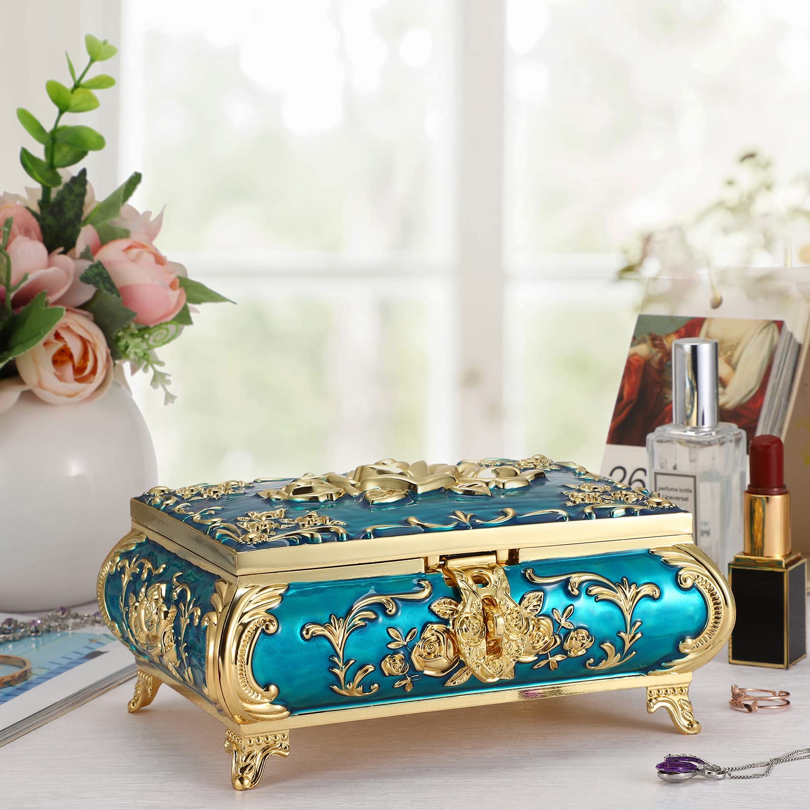 Amazon.com: Hipiwe Metal Decorative Jewelry Box Vintage Treasure