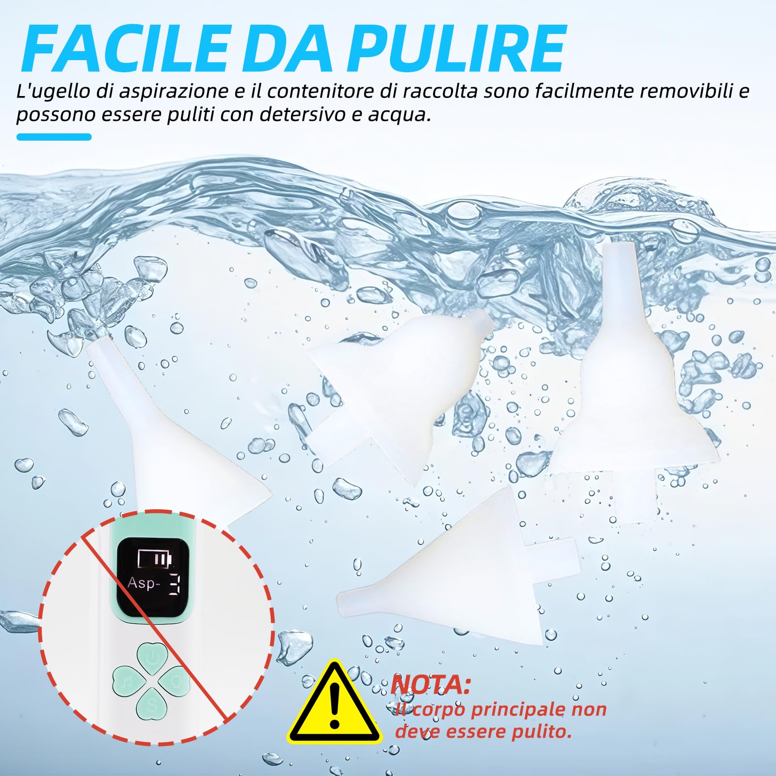 Aspiratore nasale per bambini, potenza di aspirazione regolabile a 3 livelli, 4 testine in silicone, funzione musica e luce, adatto per neonati, lattanti e bambini piccoli