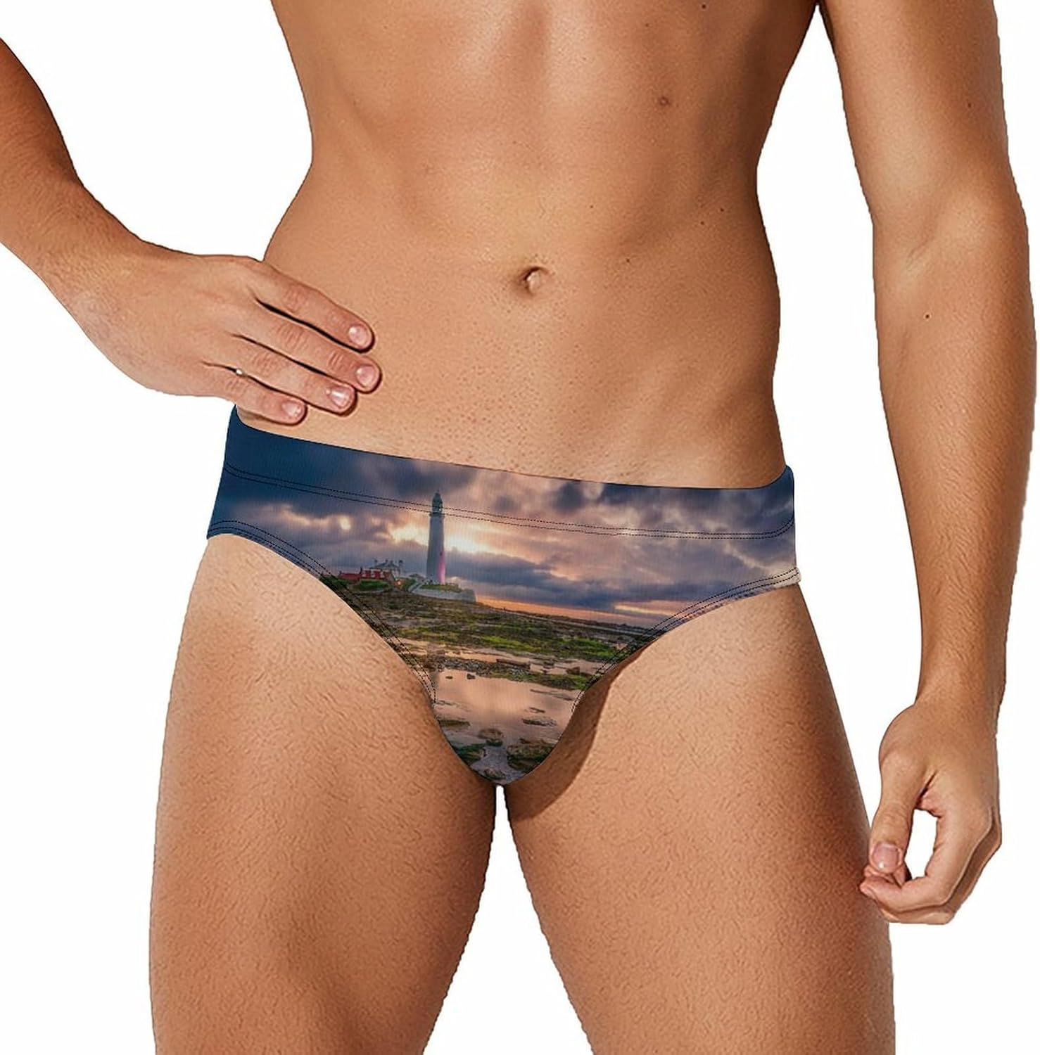 Lighthouse Whitley Bay United Kingdom Men's Swimwear Bikini Swimming Briefs Stretchy Swimsuits Board Surf Shorts Trunks