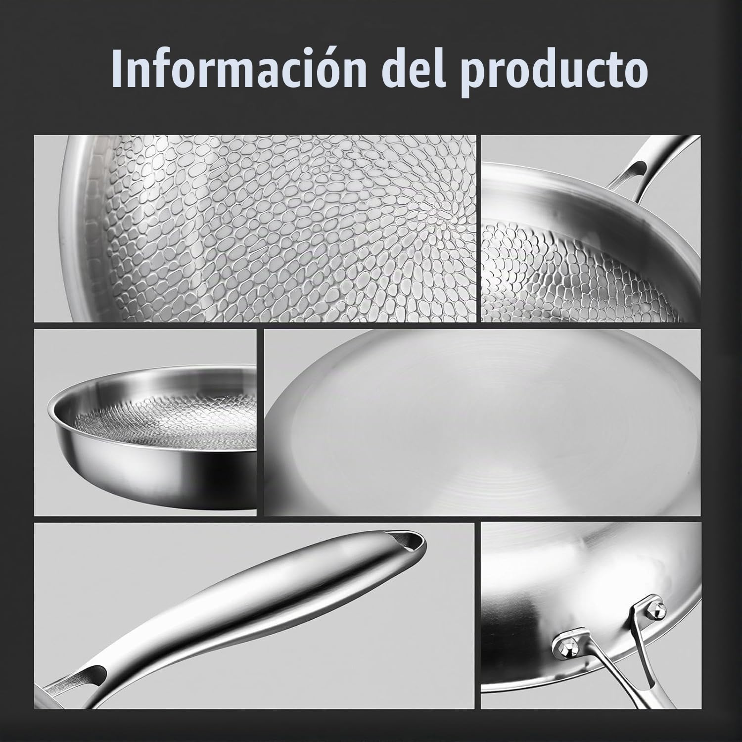 26/28/30cm Sartén De Titanio, Sarten Titanio Puro Antiadherente, Sarten Acero 304 y Titanio, Fondo De Olla De 5 Capas, Incluso Calentamiento, Compatible Con Inducción (26cm)