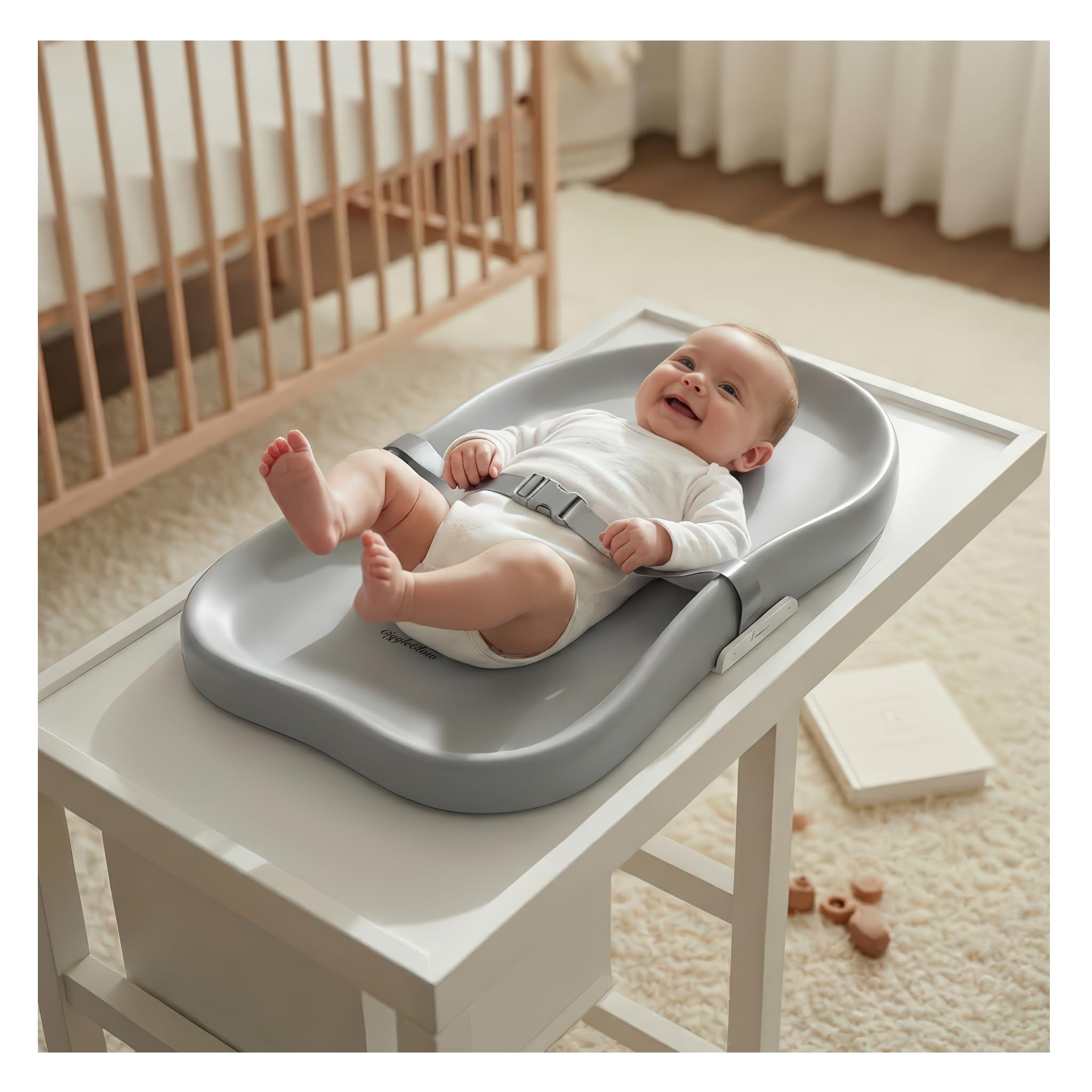 Cambiador de bebé con cinturón, portátil, impermeable, lavable para cambiar pañales, antideslizante, gris