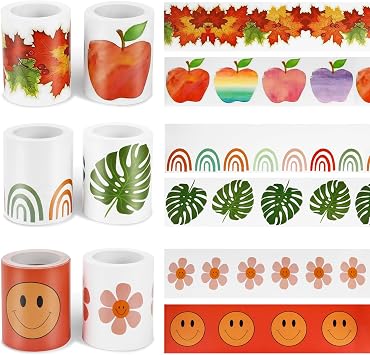 6 Rolls 216ft Christmas Winter Colorful Bulletin Board Borders Die-Cut Bulletin Board Sticker Trim Bulletin Decor for School Classroom Chalkboard Office Home Party Decorations Multistyle
