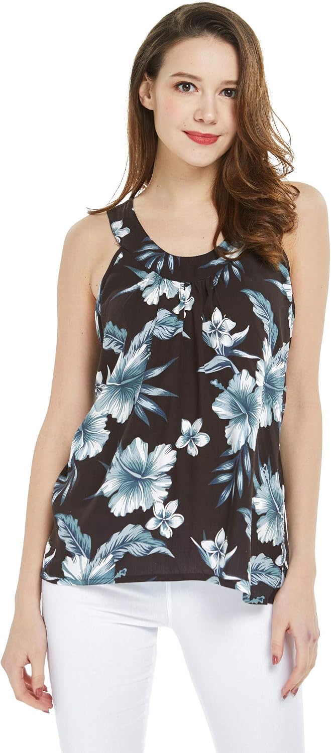 Couple Matching Hawaiian Luau Outfit Aloha Shirt and Tank Top in Hibiscus in 3 Colors