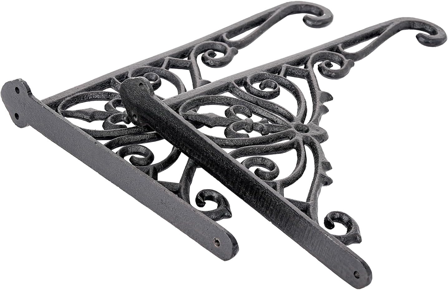 Sungmor Decorative Cast Iron Wall Bracket for Hanging Baskets – 2 Pack Heavy Duty Plant Hanger Hook for Outdoor/Indoor Use – Vintage Black Metal Hanging Bracket for Lanterns, Bird Feeders, Signs