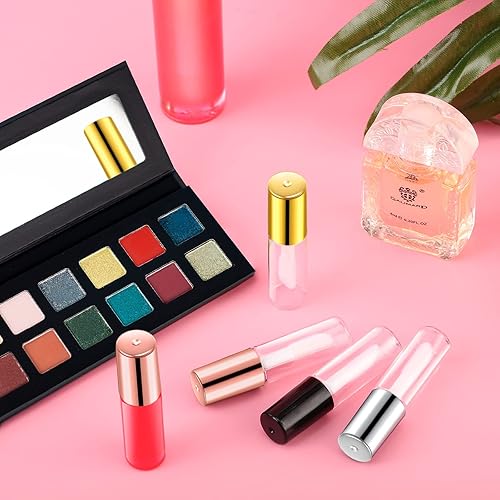 Miniatura 32 de Patelai 100 unidades de mini tubo de brillo de labios transparente, rellenable, vacío, bálsamo labial, contenedores de brillo, botellas Negro -,Oro