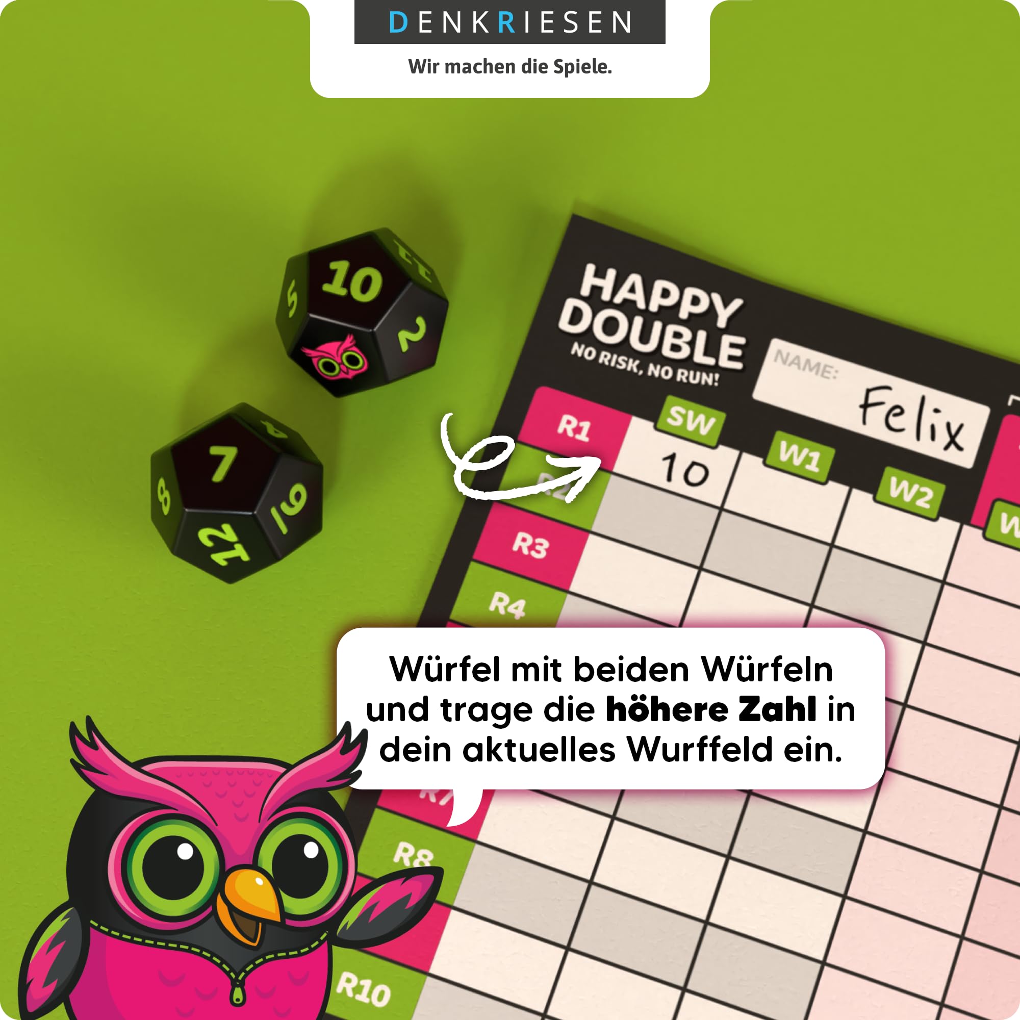 DENKRIESEN Happy Double – Kartenspiel mit Würfeln für Kinder & Familie | 2–8 Spieler, ab 8 Jahren | einfaches Gesellschaftsspiel mit hohem Spaßfaktor | ideal für Spieleabend & Reisen oder als Geschenk - 3