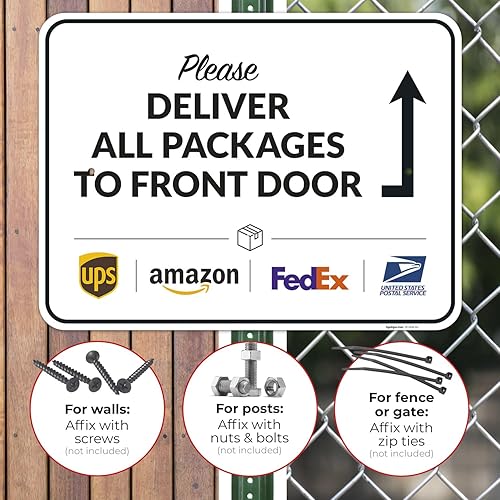 Vista 476 de Cartel de entrega del paquete, letrero de instrucciones de entrega, 10 x 7 pulgadas, aluminio 040 libre de óxido, resistente a la decoloración