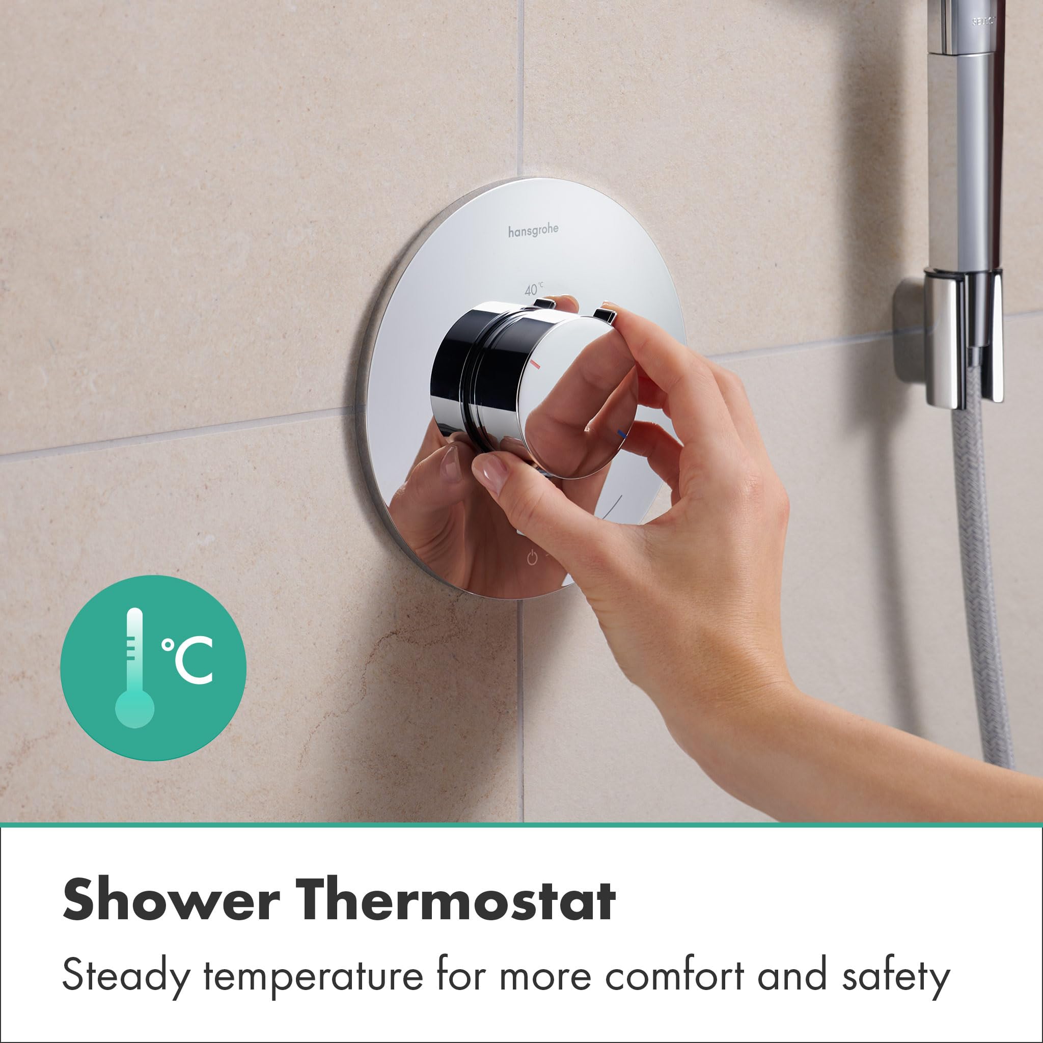 hansgrohe Ecostat Comfort S - bateria termostatyczna podtynkowa, armatura łazienkowa z zabezpieczeniem przy 40 °C, termostat okrągły, kran do 1 odbiornika, chrom, 33714000