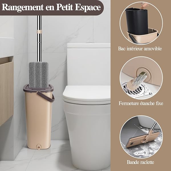 MASTERTOP Serpillière Seau Essoreur, Balai Serpillière Microfibre Rotatif 360° et Seau Auto-Lavage, Vadrouille de Mains Libre pour Nettoyage de Sol, avec 6 Serpillières Réutilisables (Beige) - 5