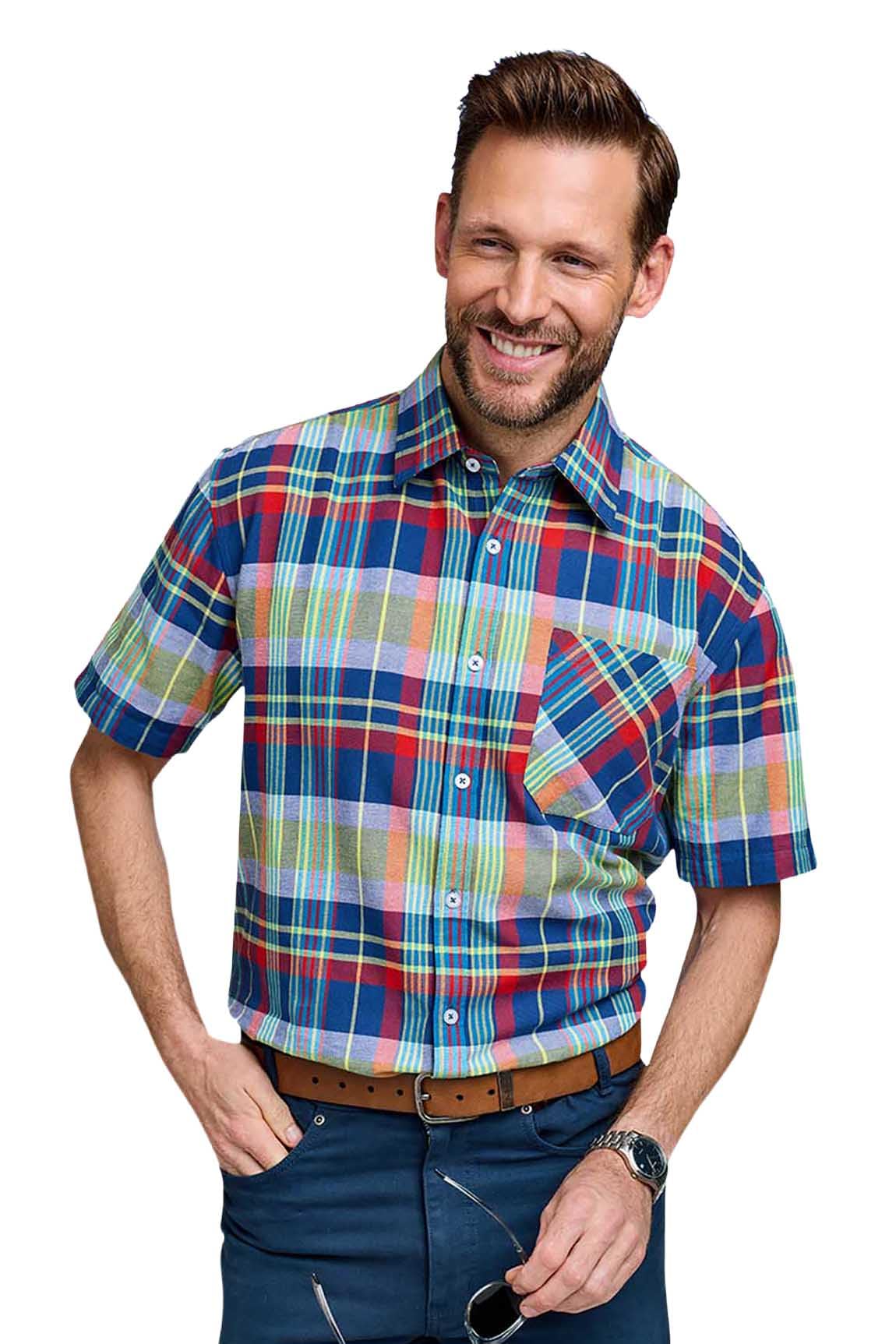 Pegasus Men's Red Short Sleeve Cotton Check Shirt With Chest Pocket – Soft Handle Yarn-Dyed Fabric – Comfort Fit – 100% Cotton M