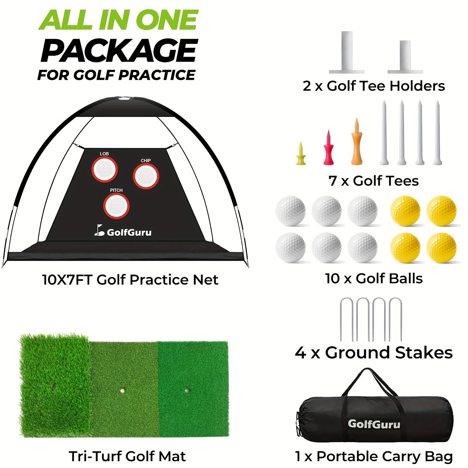 Wetterfestes Golf Netz Abschlag Outdoor Vielseitiges Golf Übungsnetz mit Matte Stabiles Golfnetz für Garten und Indoor Komplettset Abschlagmatte Trainingsnetz für Herren Schwarz, 300 x 180 x 240 cm