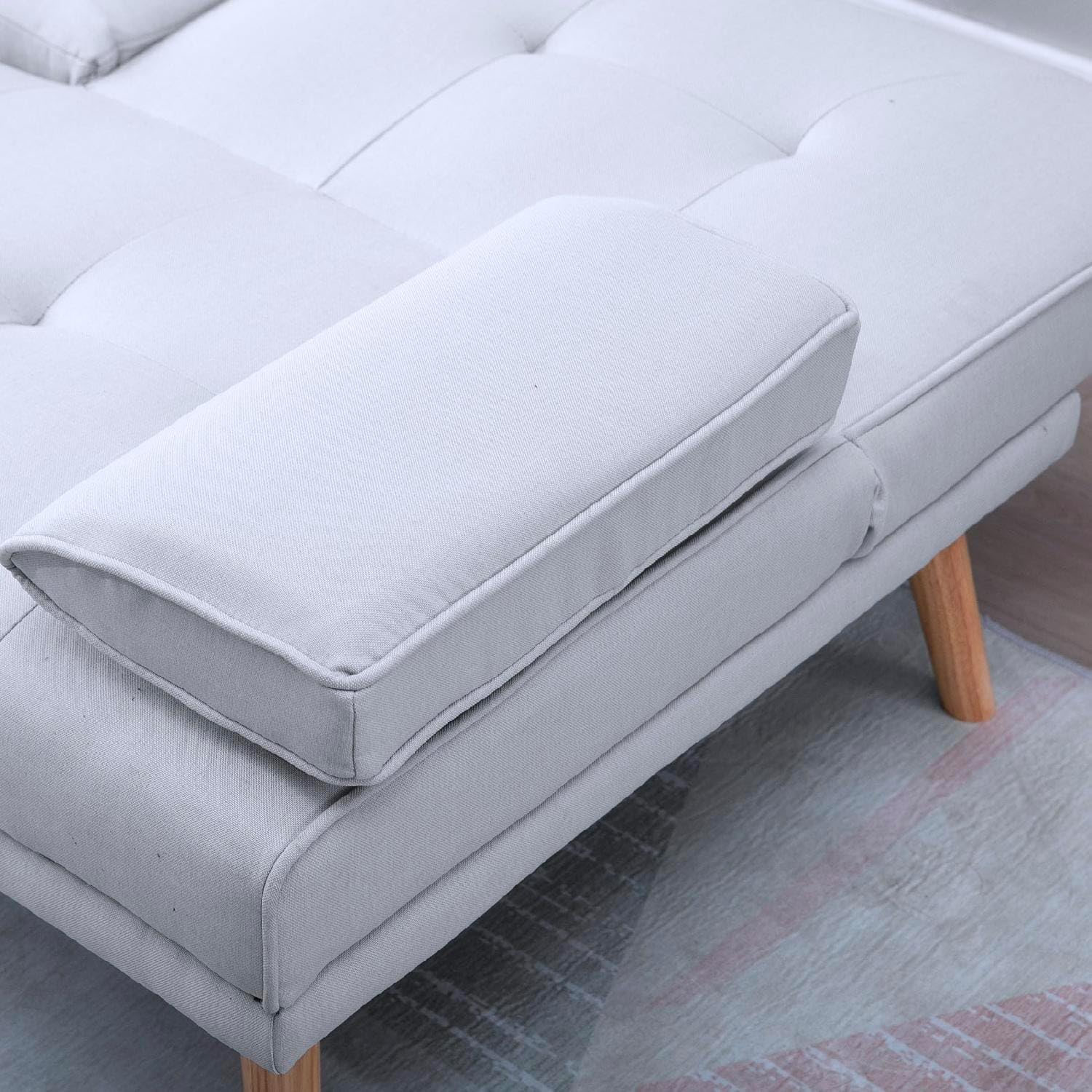 Divano Letto 3 Posti Reclinabile con 2 Braccioli e Tavolino a Ribalta Effetto Lino 181x77x72 cm colore Grigio Chiaro