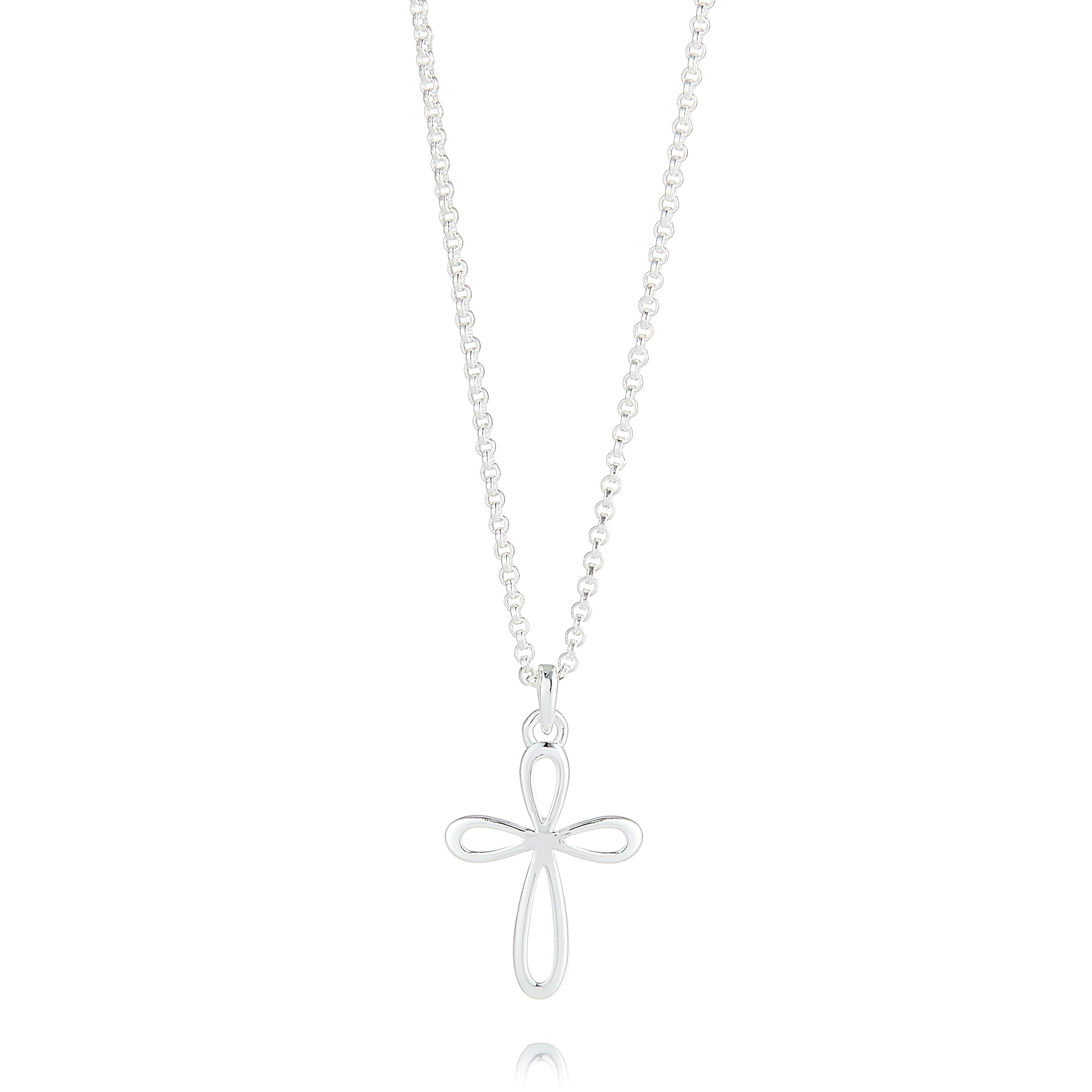 London Sterling Silver Signature Cherish Cross Necklace. Ideal for Christening, Holy Communion Gifts for Girls, Flower Girl and Bridesmaids Gifts