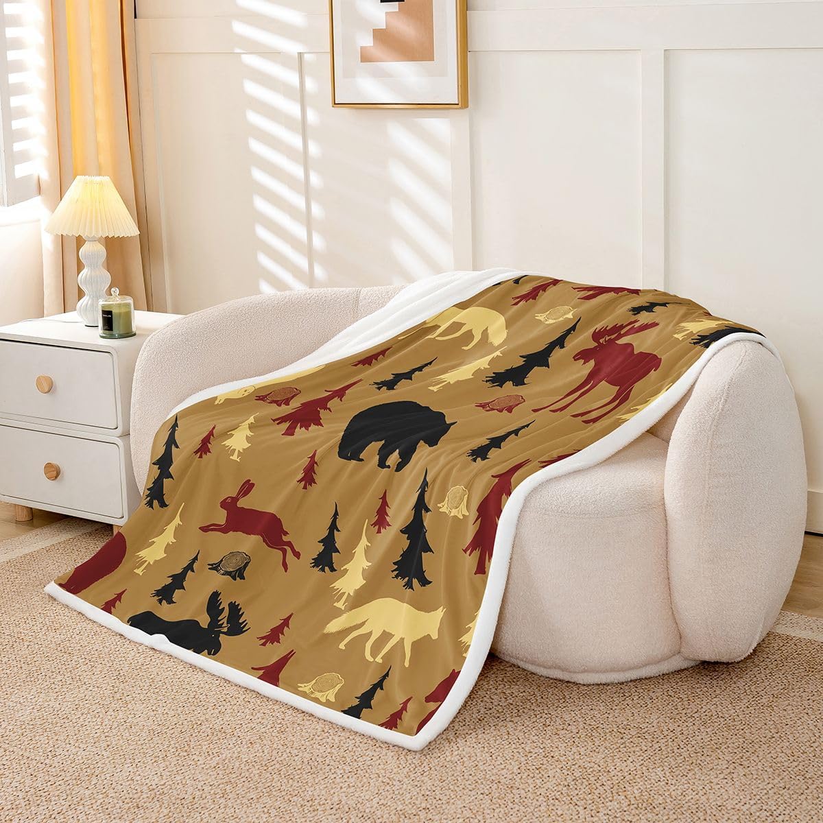 Feelyou Cabin Lodge Fleece Throw Blanket Bear Fox Moose Sherpa Blanket for Kids Women Men Plush Fuzzy Woodland Wild Animal Baby 30"x40" Farmhouse for Bed Couch Chair Living Room Brown Bedroom Decor