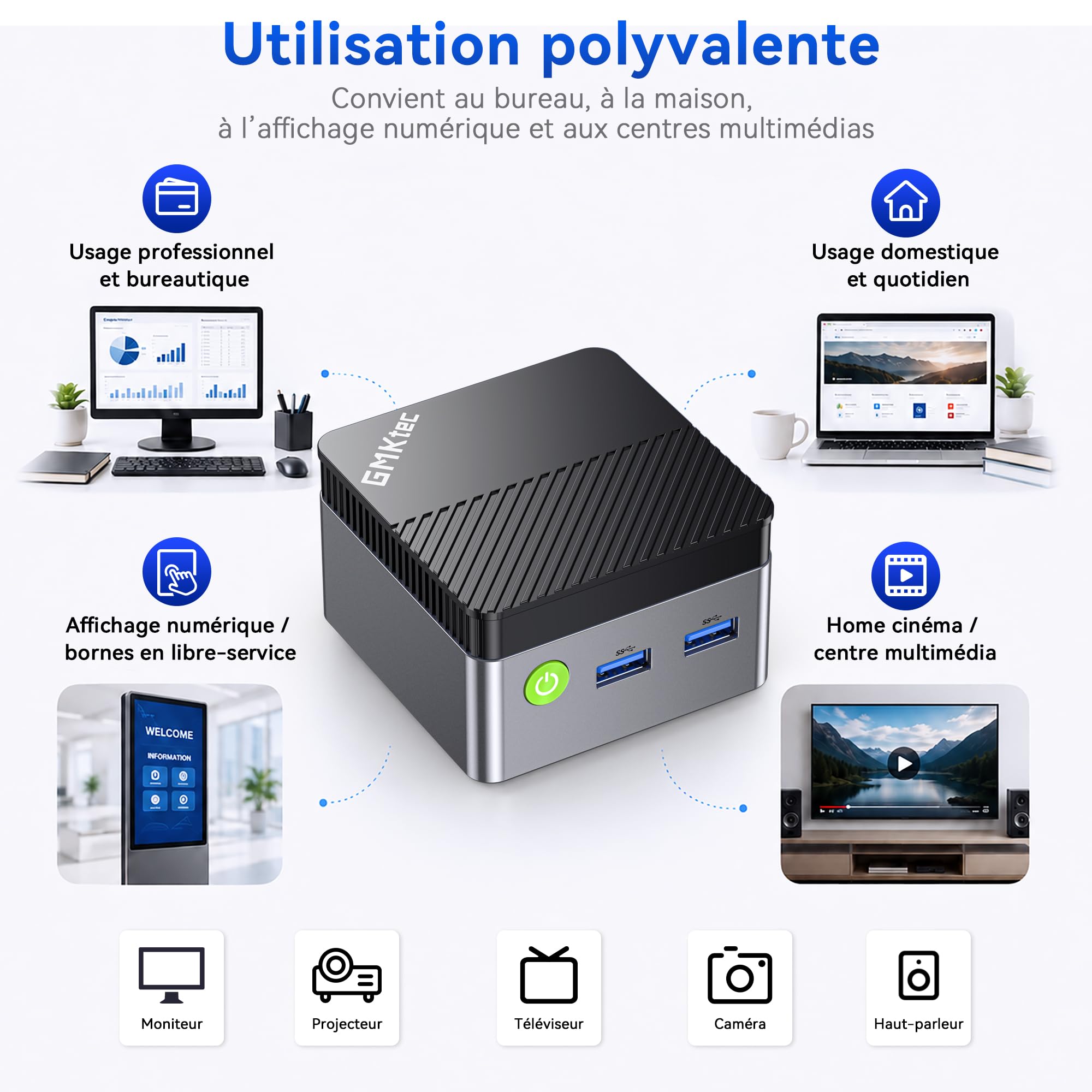 GMKtec G5S Mini PC, Intel N5095 hasta 3,6GHz,8GB LPDDR4, SSD de 128GB, 2*HDMI, Pantalla 4K, WiFi 6, Bluetooth 5.2, Gigabit Ethernet, 3 *USB 3.2, Micro SD, VESA para Empresas y oficinas domésticas