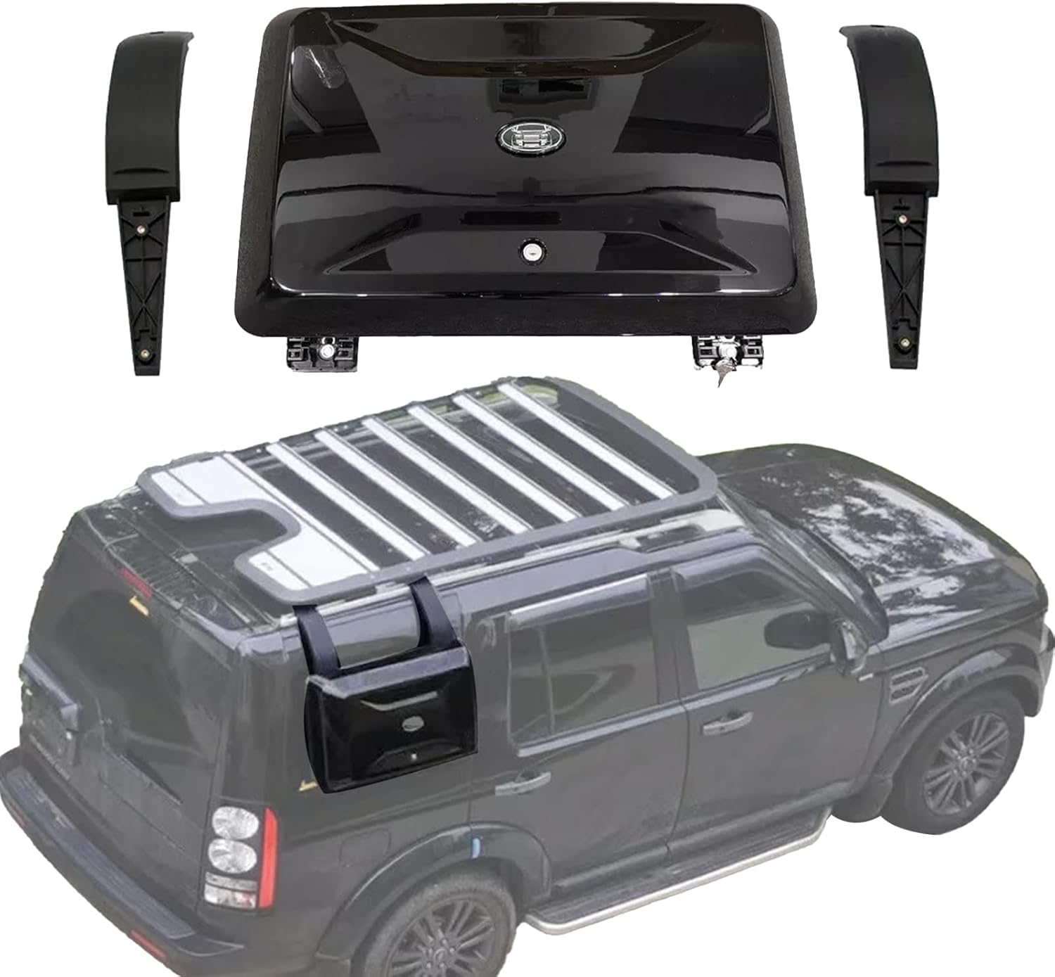 White Exterior Mounted Gear Carrier Side Toolbox Storage Box with Lock Fits For Discovery 4 LR4 2010 2011 2012 2013 2014 2015 2016 (Glossy Black)