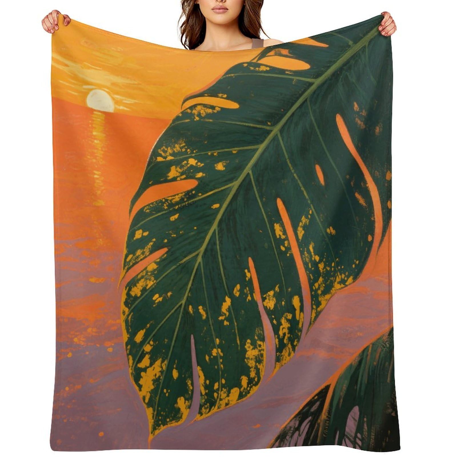 Tropical Palm Leaves Throw Blanket for Couch and Bed Super Soft Warm Lightweight Throw Blankets Cozy Fuzzy Flannel Blanket Personalized Decorative Blankets for Sofa Decor 40"x50"