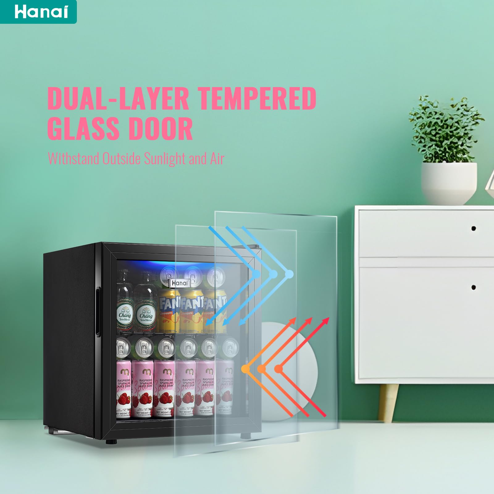 WANAI Mini Fridge Cooler 60 Can Beverage Refrigerator Black Mini Beer Fridge Glass Door For Wine Soda Juice Small Drink Cooler Machine Clear Front Removable For Home Office Bar Freestanding on Fridge.com - View 5