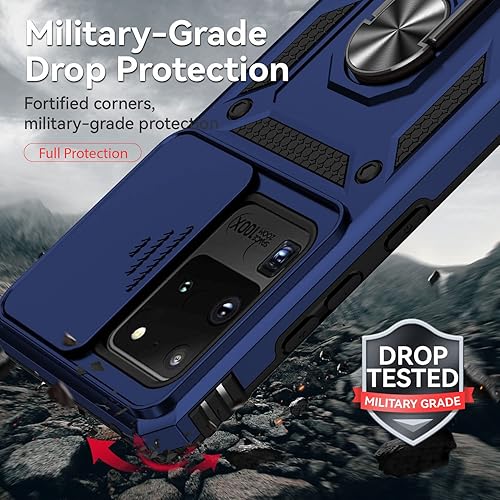 Miniatura 5 de Funda para Samsung Galaxy S20 Ultra con cubierta para lente de cámara, protector de pantalla HD, soporte de anillo magnético probado contra caídas