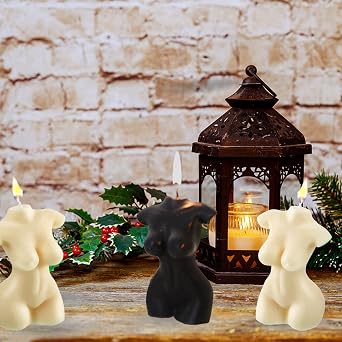 2PCS Shaped Candles, Female Body Shaped Torso Candle - Home Decoration for Bedroom & Bathroom, Unscented (White & Black)