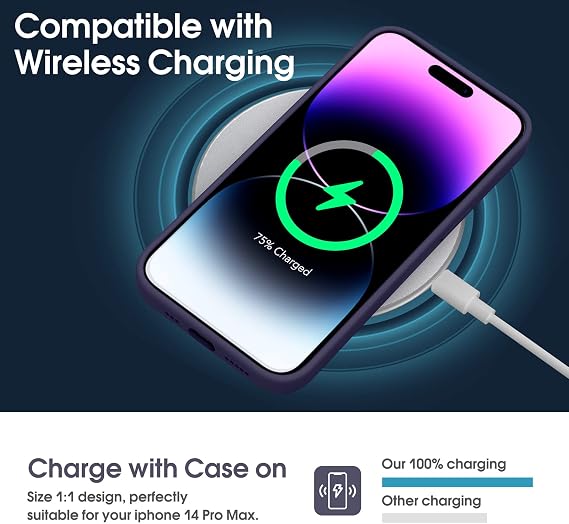 Supdeal Liquid Silicone Case for iPhone 14 Pro Max - [Camera All-Round Protection] [Soft Microfiber Lining Anti-Scratch] 4 Layer Full Covered Shockproof Gel Rubber Phone Case Cover, 6.7, Dark Purple