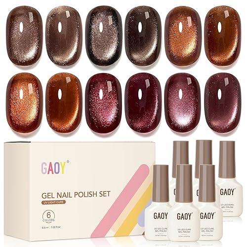 GAOY Glitter Cat Eye Gel Nail Polish Set with Magnet,