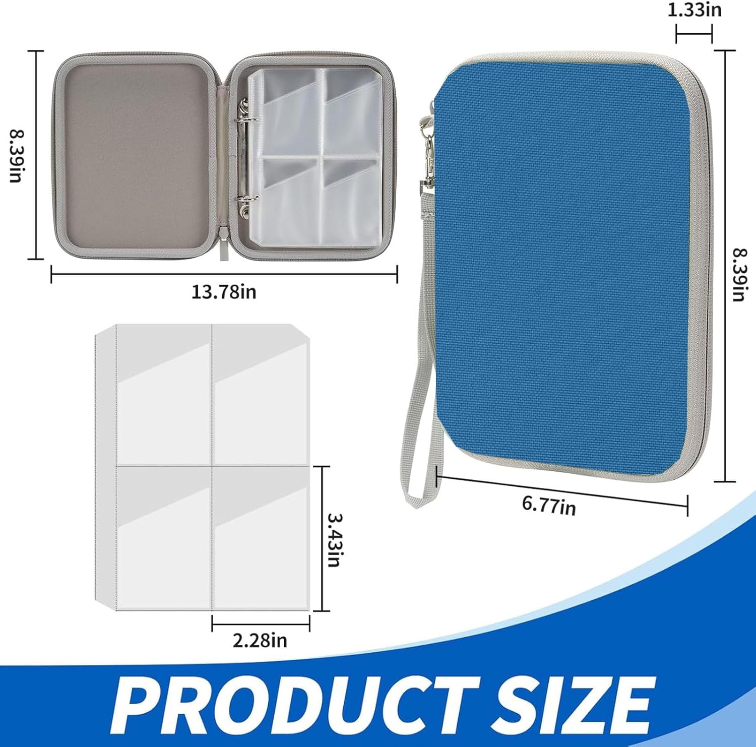 Card Case for Yoto cards, Soft Portable Folder with Zipper & 80 Pockets Player & Mini Audiobook Cards, Card Binder Holder with Sleeves for Travel (Blue)