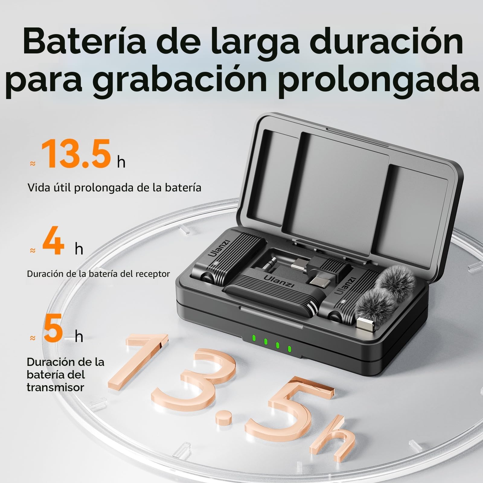 ULANZI A100 Micrófono Inalámbrico Solapa para Cámara iPhone Android, Micrófono para Grabación de Vídeo, Streaming Directo, Youtube, Tiktok, Vlog, Entrevista, USB C, 13.5h de Duración de Batería