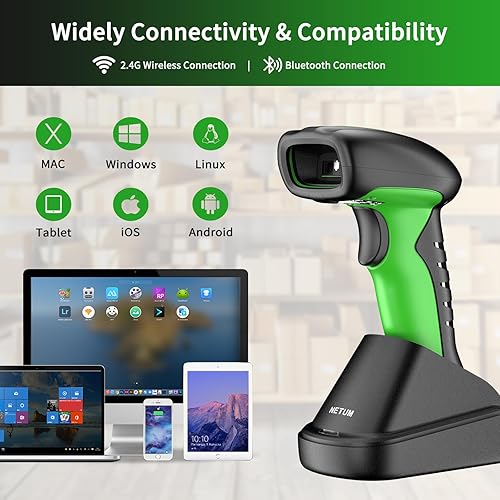 Miniatura 4 de NETUM Escáner de código de barras industrial 2D QR Bluetooth con base de carga, lector de código de barras inalámbrico 2D1D mejorado, batería de