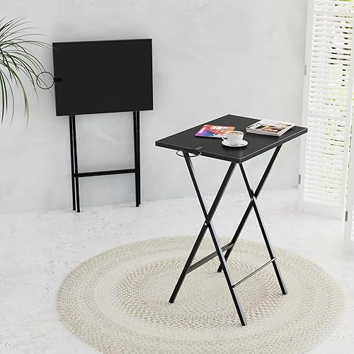 Miniatura 6 de VECELO Juego de 2 bandejas plegables de TV de fácil montaje y almacenamiento, mesas portátiles para comer aperitivos con soporte para tazas,
