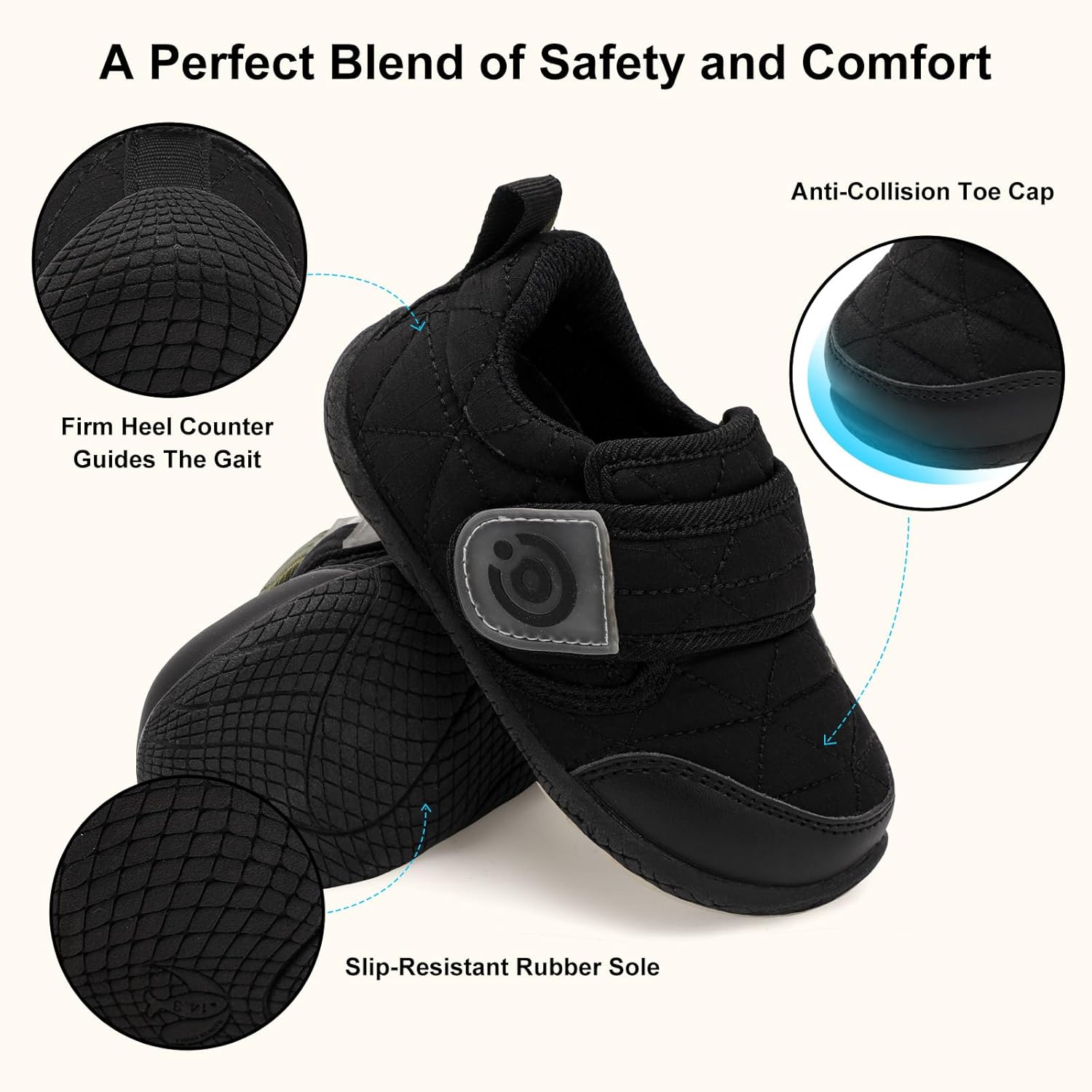 QFH Toddler Shoes Boys Girls Lightweight Sneakers Barefoot Wide Shoe Water-Resistant Hook & Loop Flexible Casual Walking Shoes - Image 5