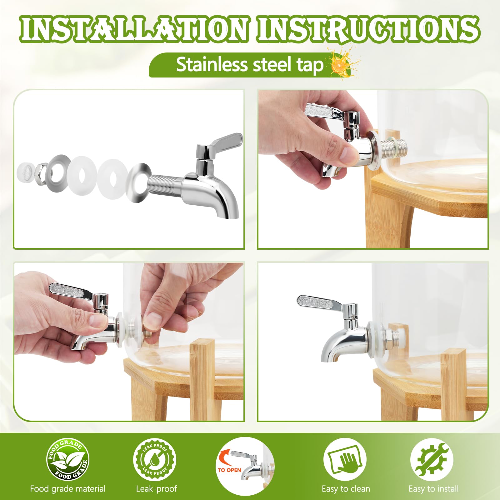 Dispenser per bevande in vetro borosilicato resistente alle alte temperature, con coperchio a bocca larga, barattolo per bevande calde con supporto in bambù, per succhi di frutta, acqua, tè