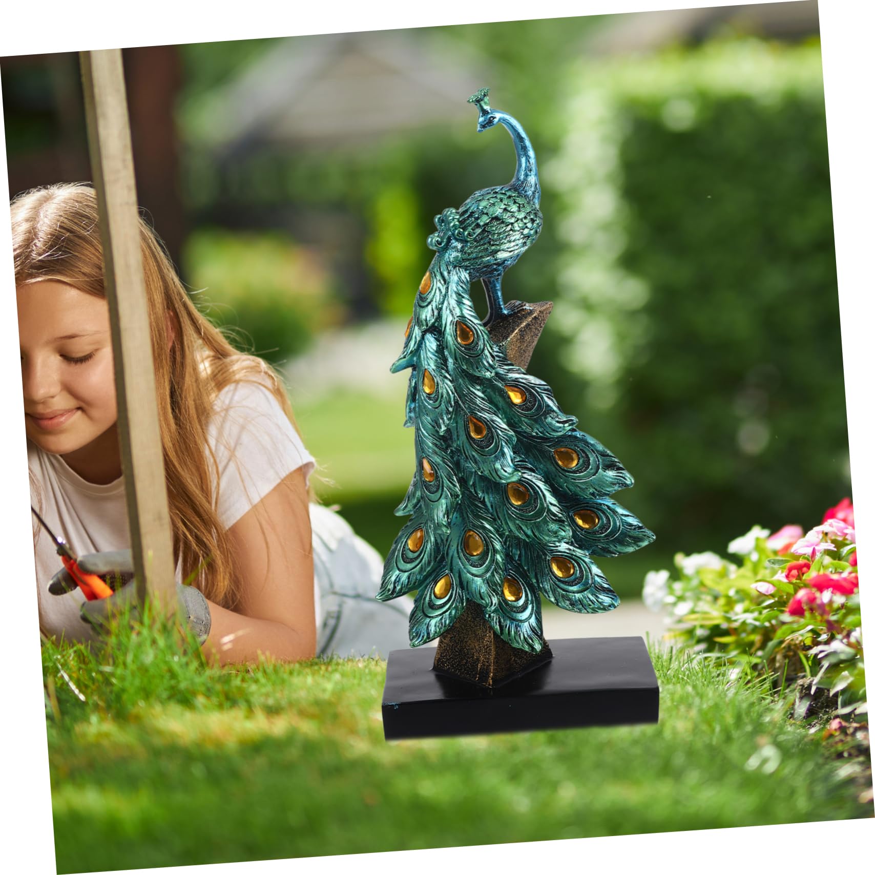 HEMOTON Peacock Statue Outdoor Decor Künstlerische Gartenfigur Wetterfestem Resin für Garten Terrasse und Balkon Einzigartige Deko für Gartenliebhaber
