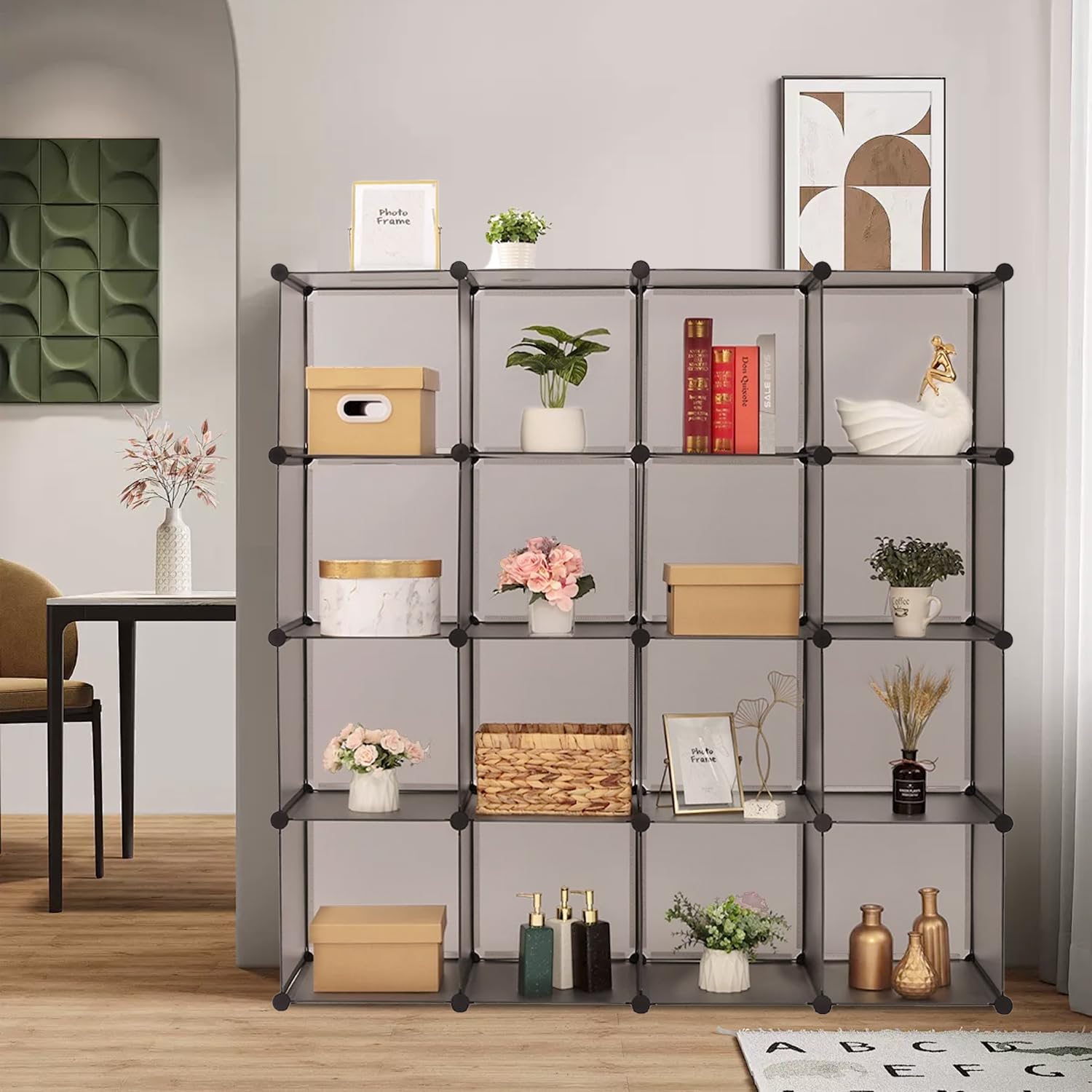 Organizzatore Modulare 16 Cubi per Armadio e Libreria - Scaffale Multiuso con Martello, Pannelli Impermeabili, Struttura Metallica Rinforzata - Ideale per Vestiti, Libri, Giocattoli (Grigio)