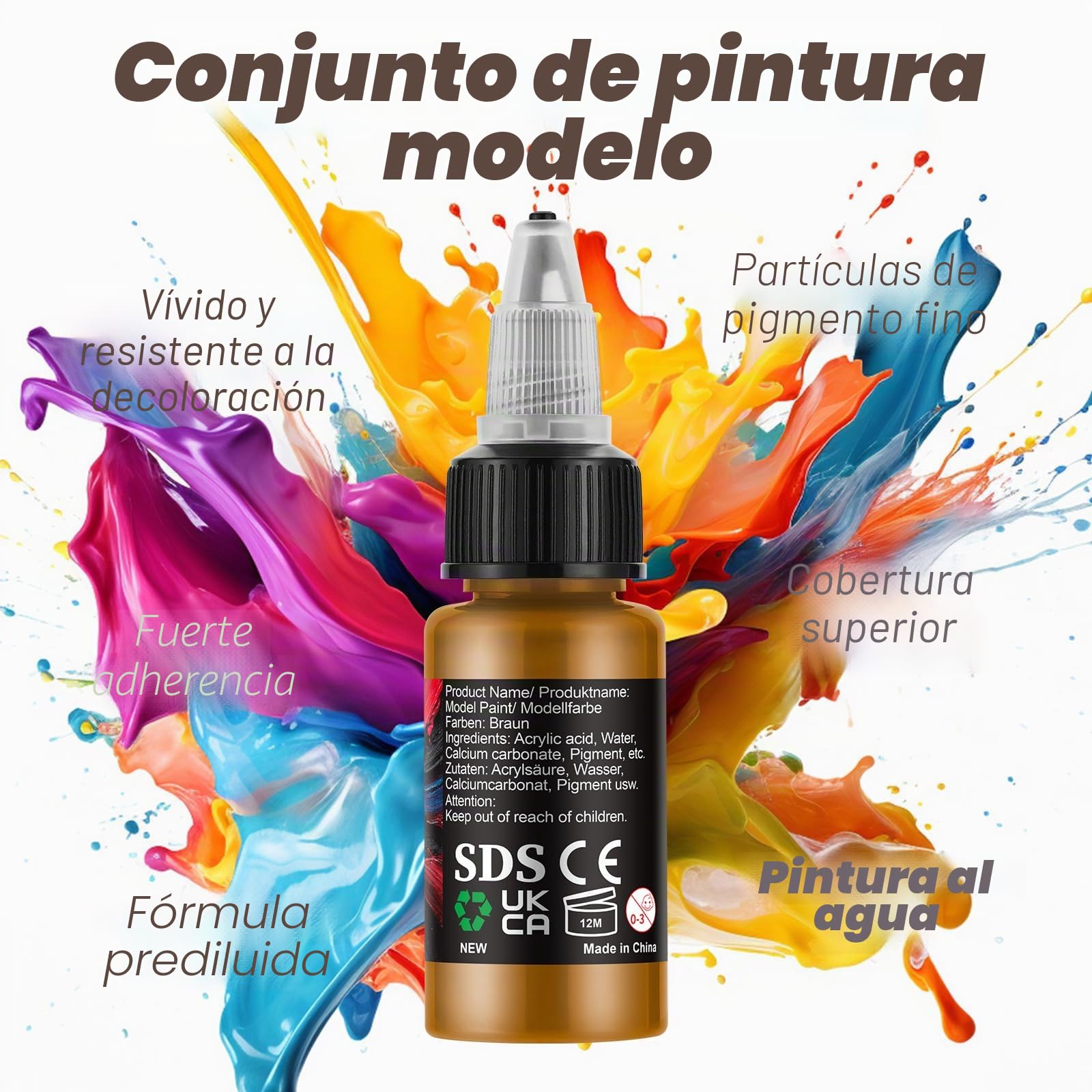 Set de Pintura Acrílica para Modelismo, 20 Colores con 3 Pinceles, Miniaturas y Maquetas, Compatible con Aerógrafo y Pintura Manual
