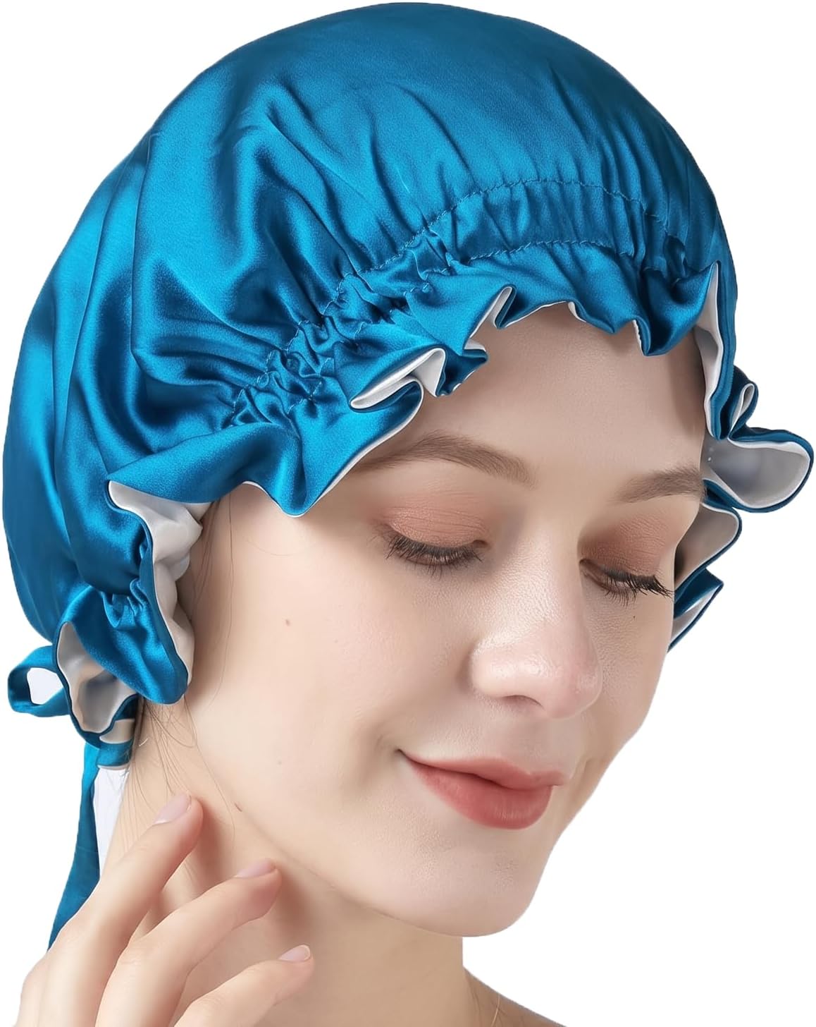 100% Mulberry Silk Double Layer Sleep Bonnet for Women, Self-Tie Hair Bonnet for Curly, Long & Braided Hair