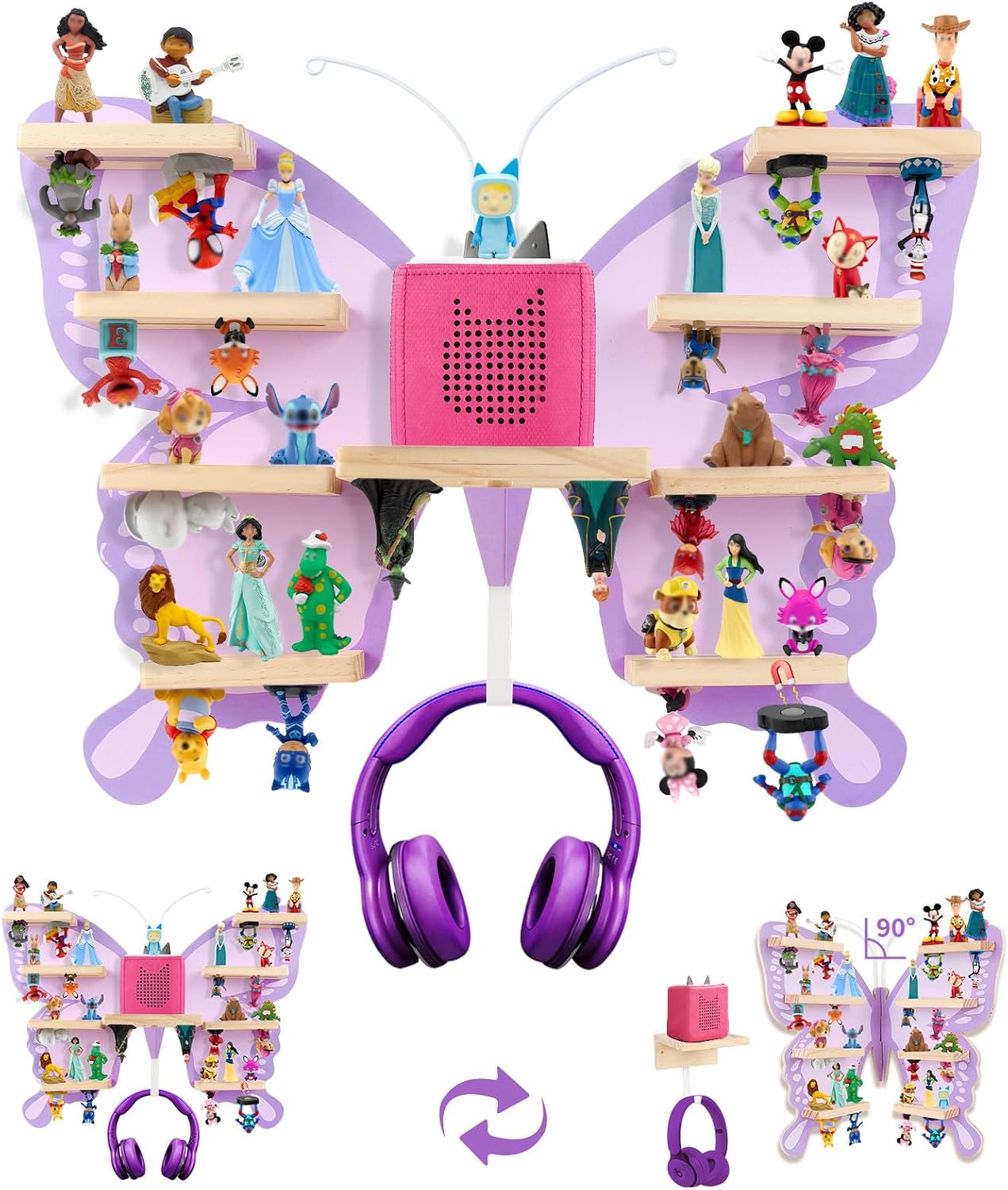 Wooden Butterfly for Tonies Figures & Box 1/2 Storage Shelf, Convertible