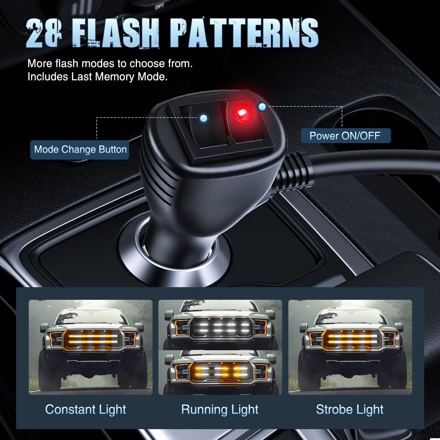 Nilight - Juego de 2 Luces estroboscópicas para Parrilla de camión de 24 Pulgadas, 384 Luces LED de Emergencia Color ámbar Blanco Flexible Lateral Intermitente, Advertencia de precaución, Kit de