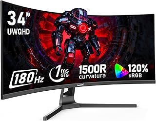 Gawfolk 34 Inch Ultrawide Curved Gaming Monitor, 1500R PC Screen 180hz UWQHD 3440x1440, Curved Computer Screen with FreeSync,Support Wallmount 75x75mm product image