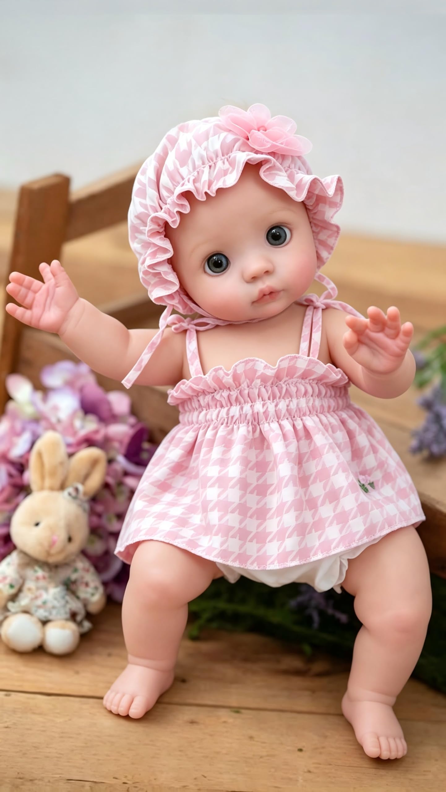 Pinky Reborn Baby Dolls Washable Elf Peeka Girl with Big Blue Eyes 16 Inch Reborn Dolls Reborn Toddler Doll Realistic Full Vinyl Body Baby Dolls