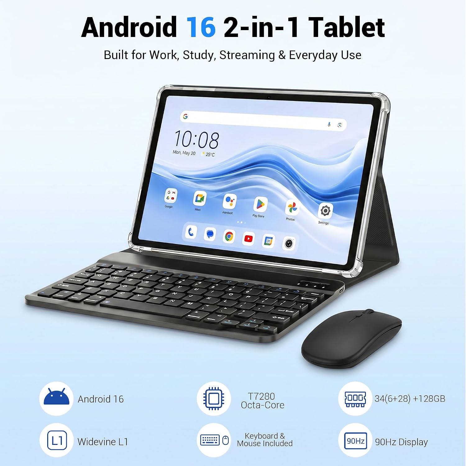 Tablet 11 inch, Android 16 Tablet with Keyboard, Black thumbnail