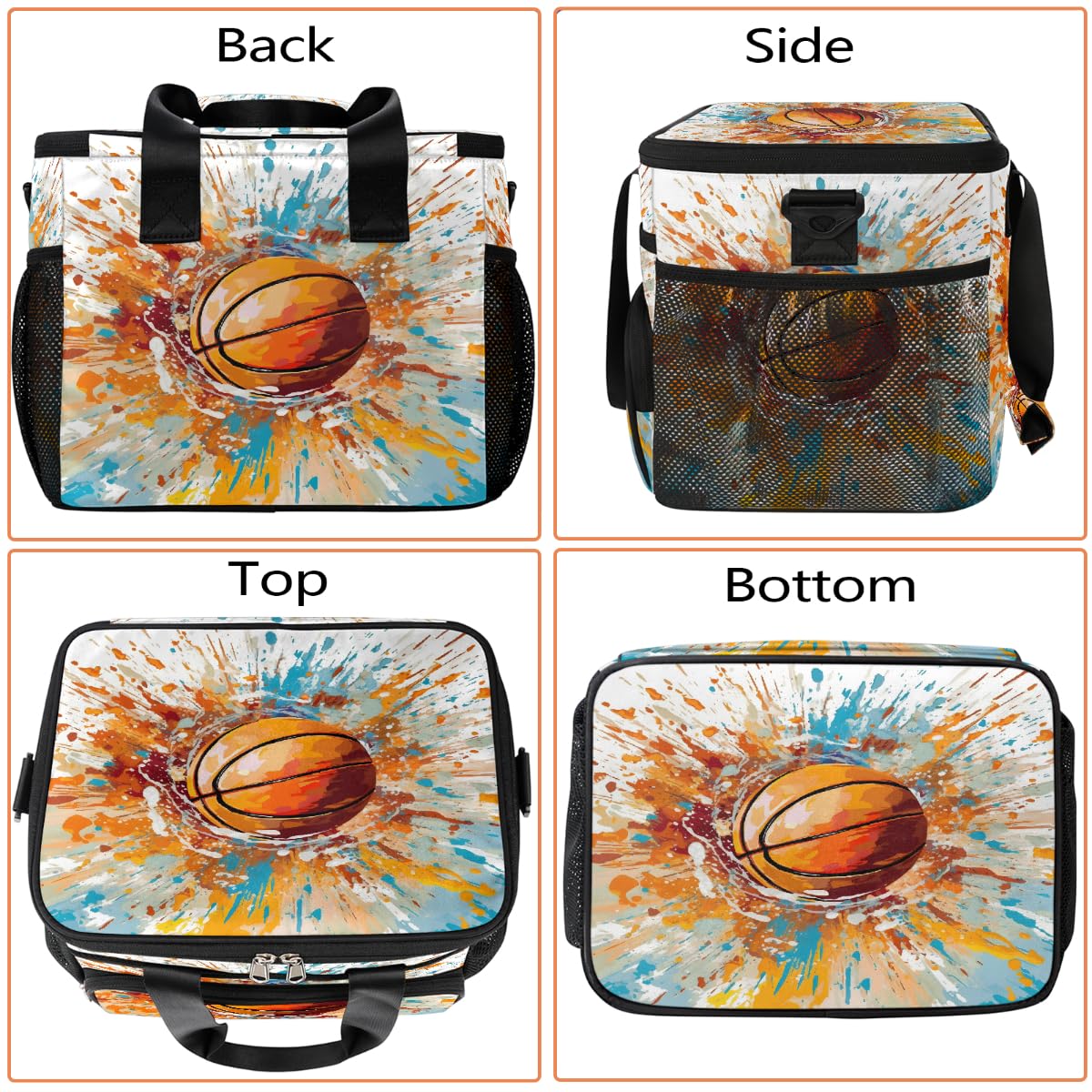 Mexpekil Borsa termica riutilizzabile a prova di perdite per il pranzo, ad acquerello, basket, picnic, borsa termica per sport, per donne, uomini, lavoro, campeggio, spiaggia, ufficio, 24 lattine, 15